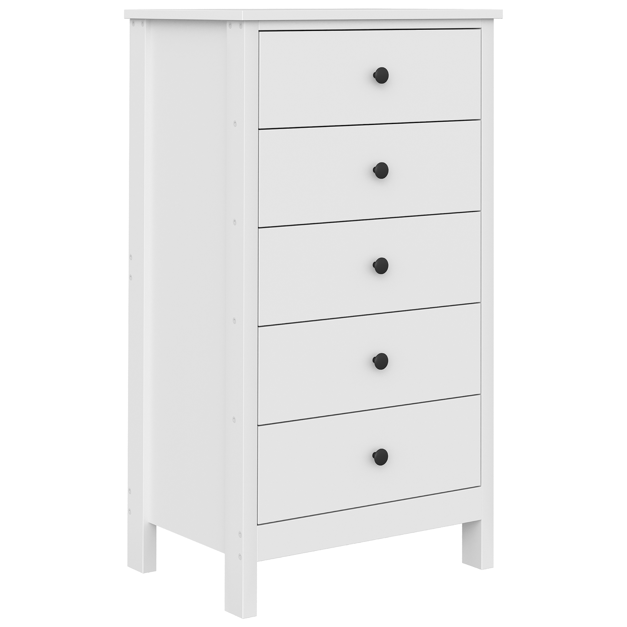 HOMCOM Kommode mit 5 Schubladen, Schmale Schlafzimmerkommode Aufbewahrungsschrank, Sideboard für Wohnzimmer und Flur, 50 x 35 x 90 cm, Weiß Aosom