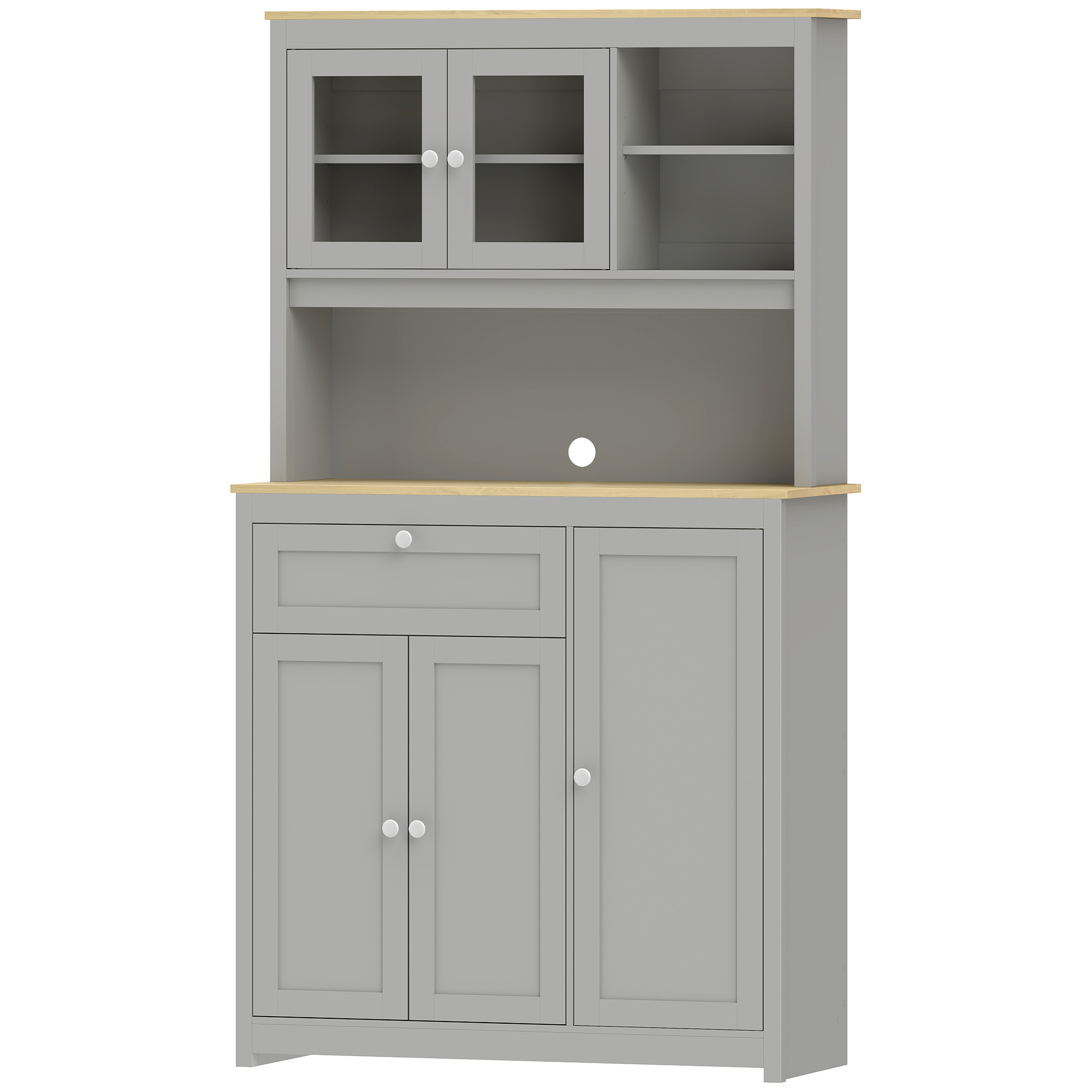 HOMCOM Küchenschrank Hochschrank mit Arbeitsplatte, 5 Türen und Schublade Vorratsschrank Aufbewahrungsschrank mit Verstellbaren Ablagen, Grau, 100 x 40 x 180 cm Aosom