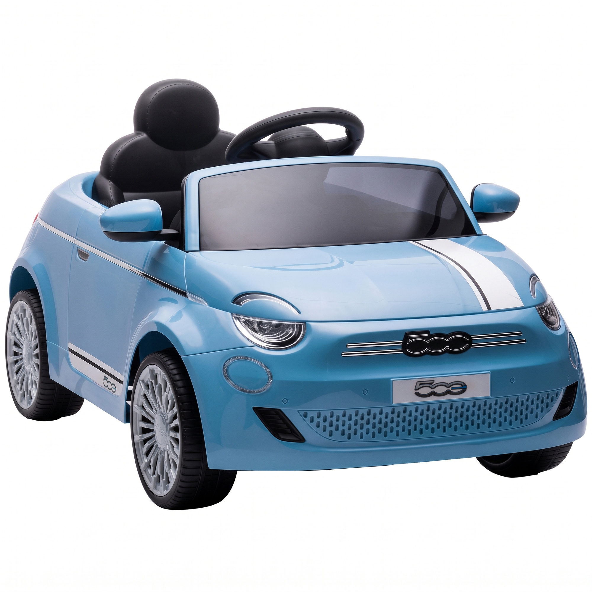 Aiyaplay Masinuta Electrica Pentru Copii 12v Fiat 500, Baterie Litiu, 2 Motoare, Telecomanda, 3-6 Ani, Albastra | Aosom Romania