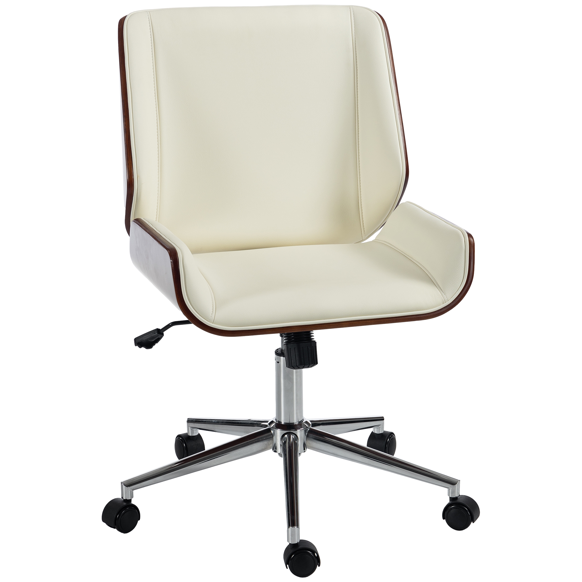 Chaise de Bureau Design Vintage, Hauteur Réglable, Pivotant 360°, Piètement Chromé, Crème