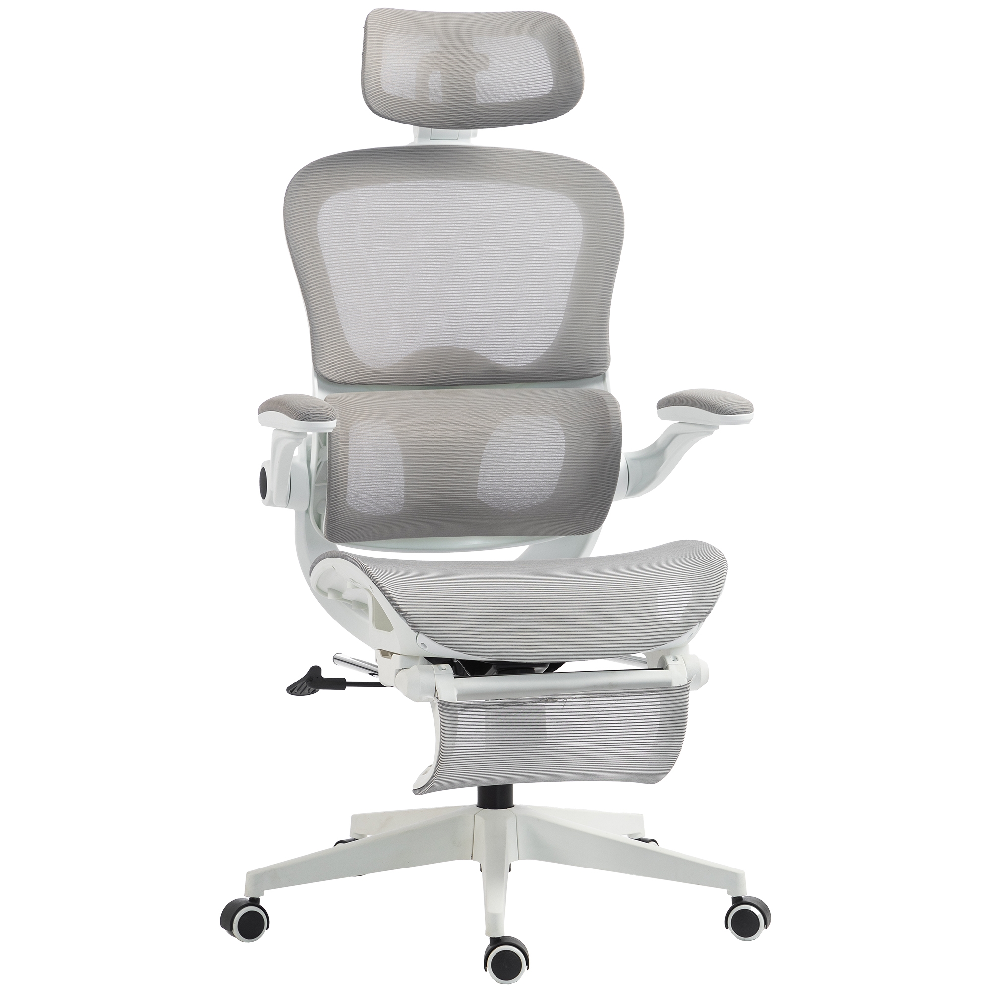 Chaise Bureau Ergonomique Inclinable en Maille, Support Lombaire, Appui-Tête, Accoudoirs Relevables, Gris