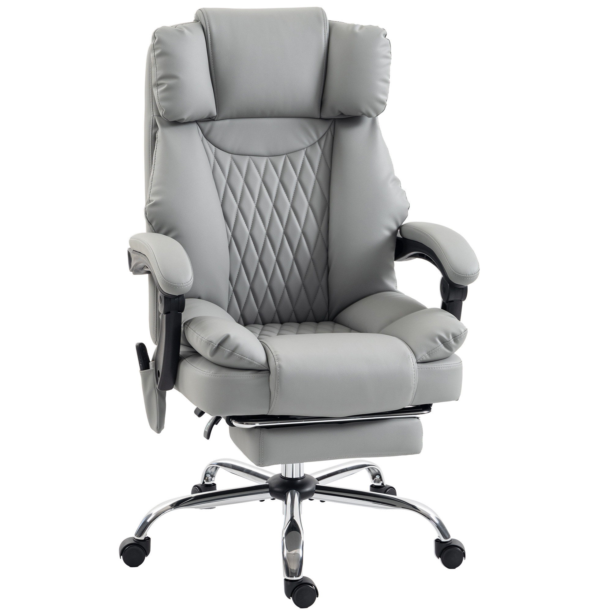 HOMCOM Fotoliu de birou cu masaj vibrant și încălzire, Scaun de birou ergonomic din PU, spătar înclinabil, tetieră, Gri | Aosom Romania