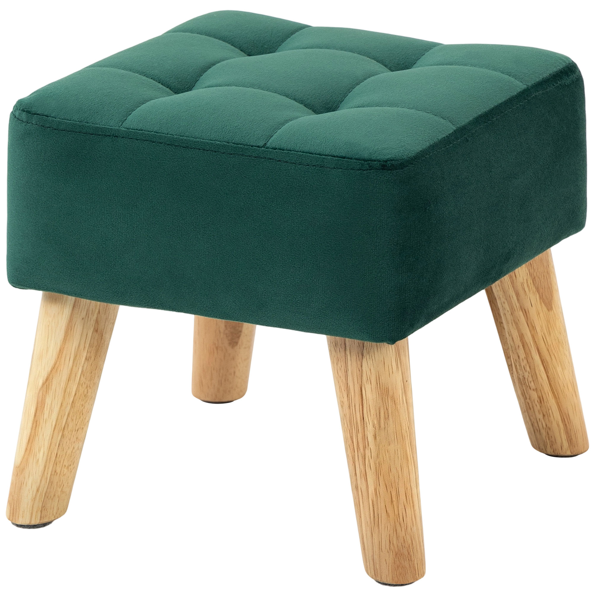 HOMCOM Fußhocker, gepolstertes Sitzmöbel mit Stoffbezug, mit Holzfüßen, Pouf für Schlafzimmer, Flur, 27 x 27 x 26 cm, Dunkelgrün   Aosom von HOMCOM