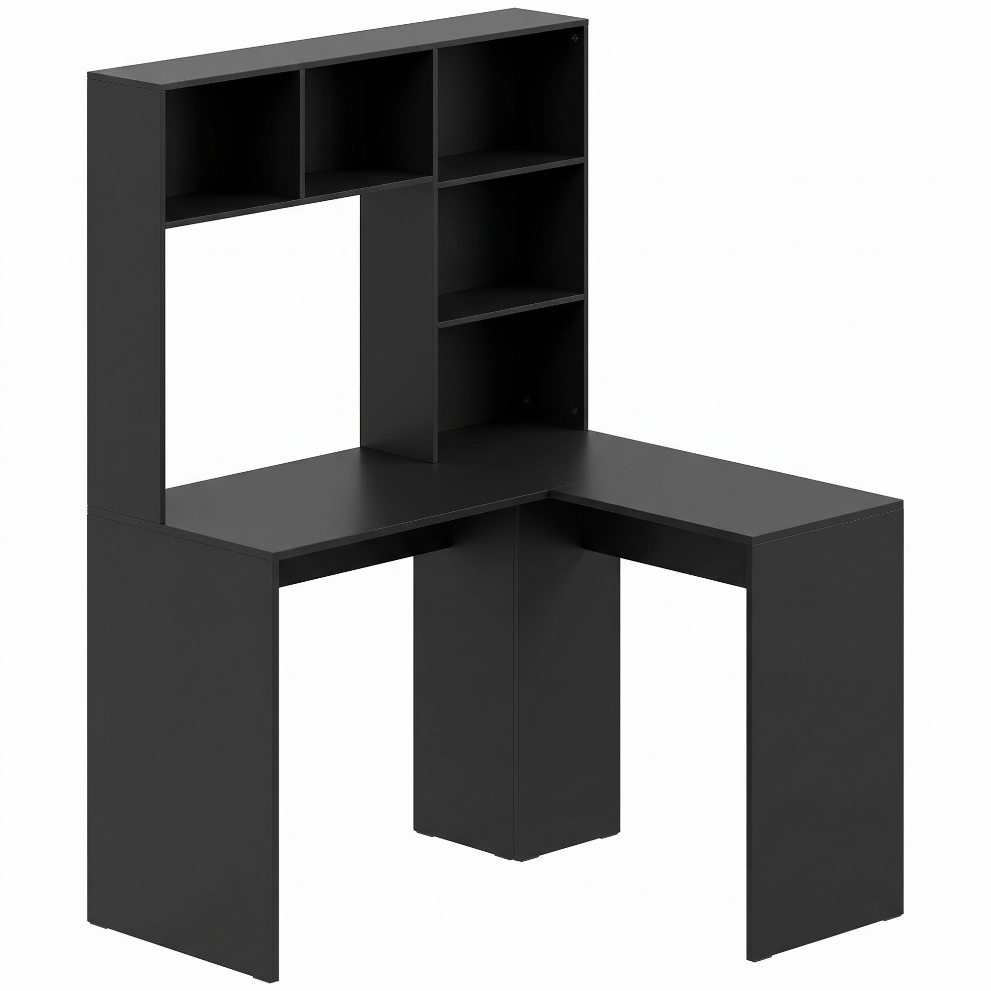 Homcom Black Modern Corner Computer Desk, L Shaped Desk With Monitor Stand And Storage Shelves For Home Office, Bedroom,