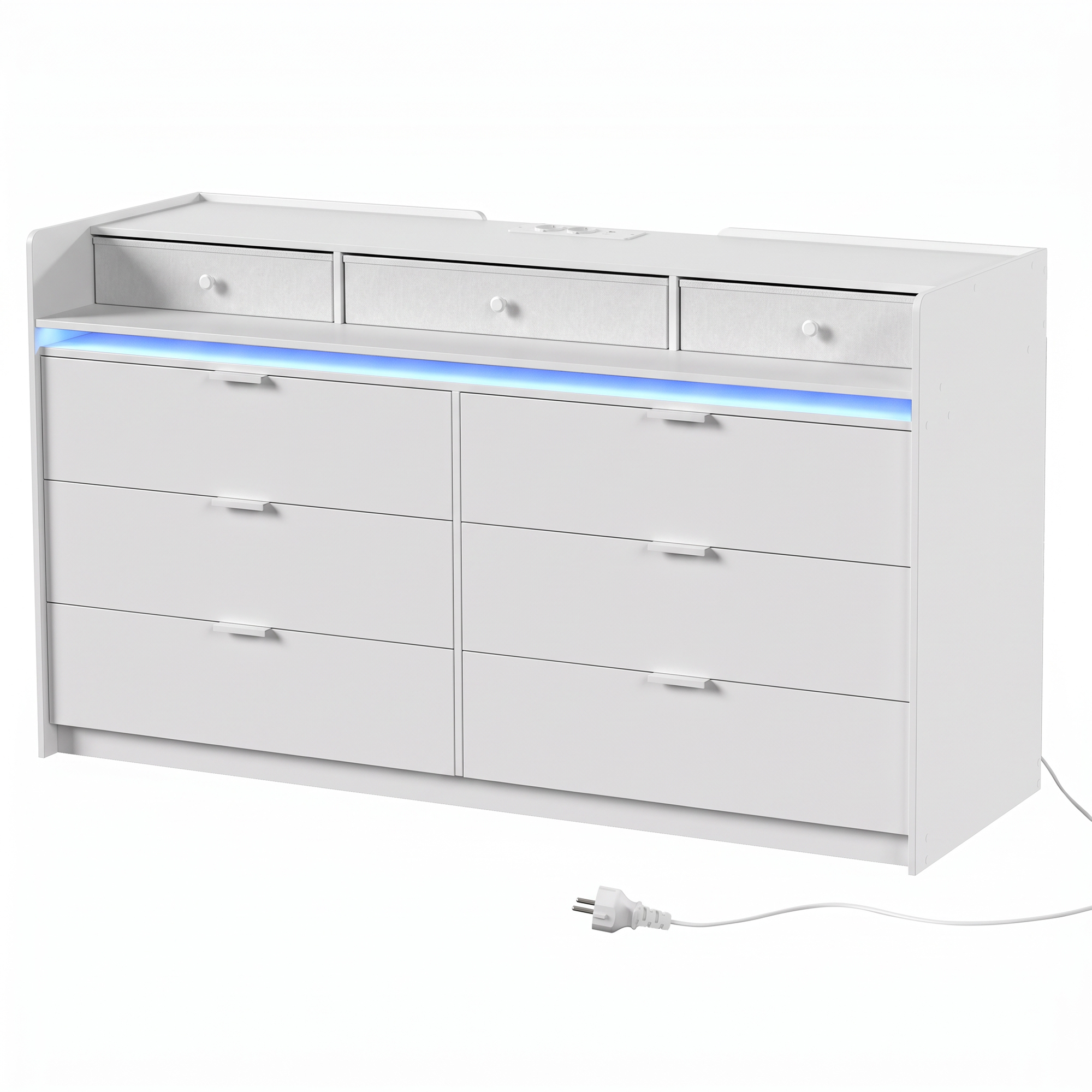 HOMCOM Kommode mit LED-Licht, Ladestation und 9 Schubladen, Schlafzimmerkommode, Moderner Stil, TV-Möbel bis 165,1 cm, für Wohnzimmer, Ankleidezimmer, Flur, 148,7x45x82 cm, Weiß Aosom