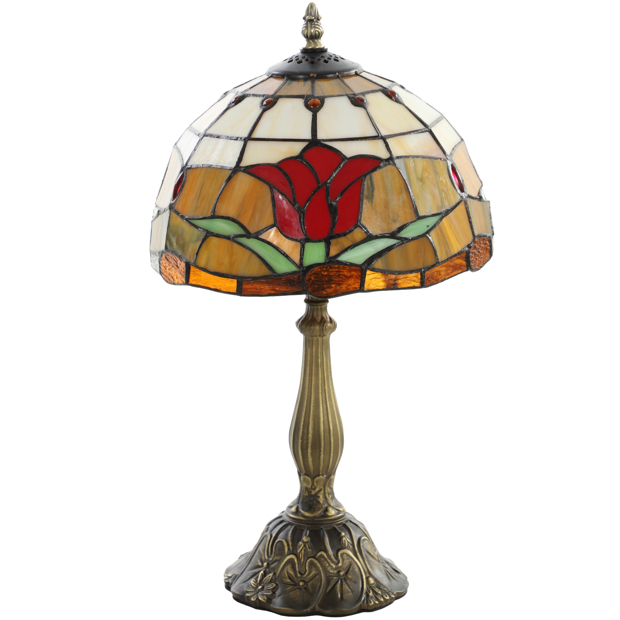 HOMCOM Tiffany Stained Glass Table Lamp, Handcrafted Artisan Lamp, Red, ?25 x 45H cm, Zinc Alloy
