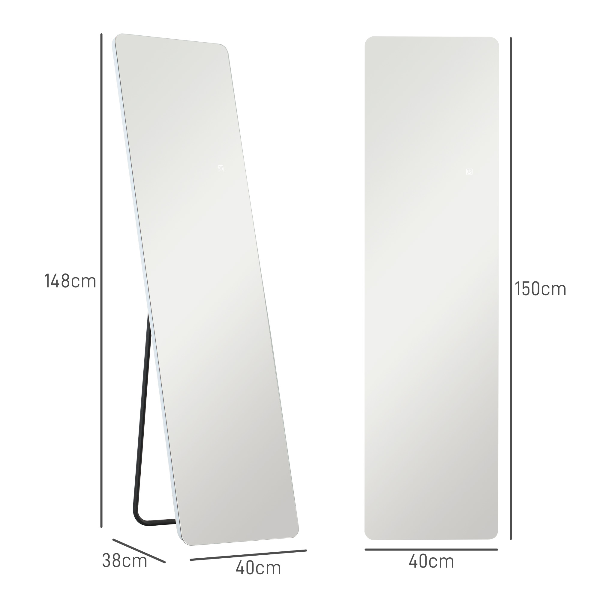LED-täispikk peegel, puutetundliku juhtimisega, hämardatav, raamita, 40 x 150 cm