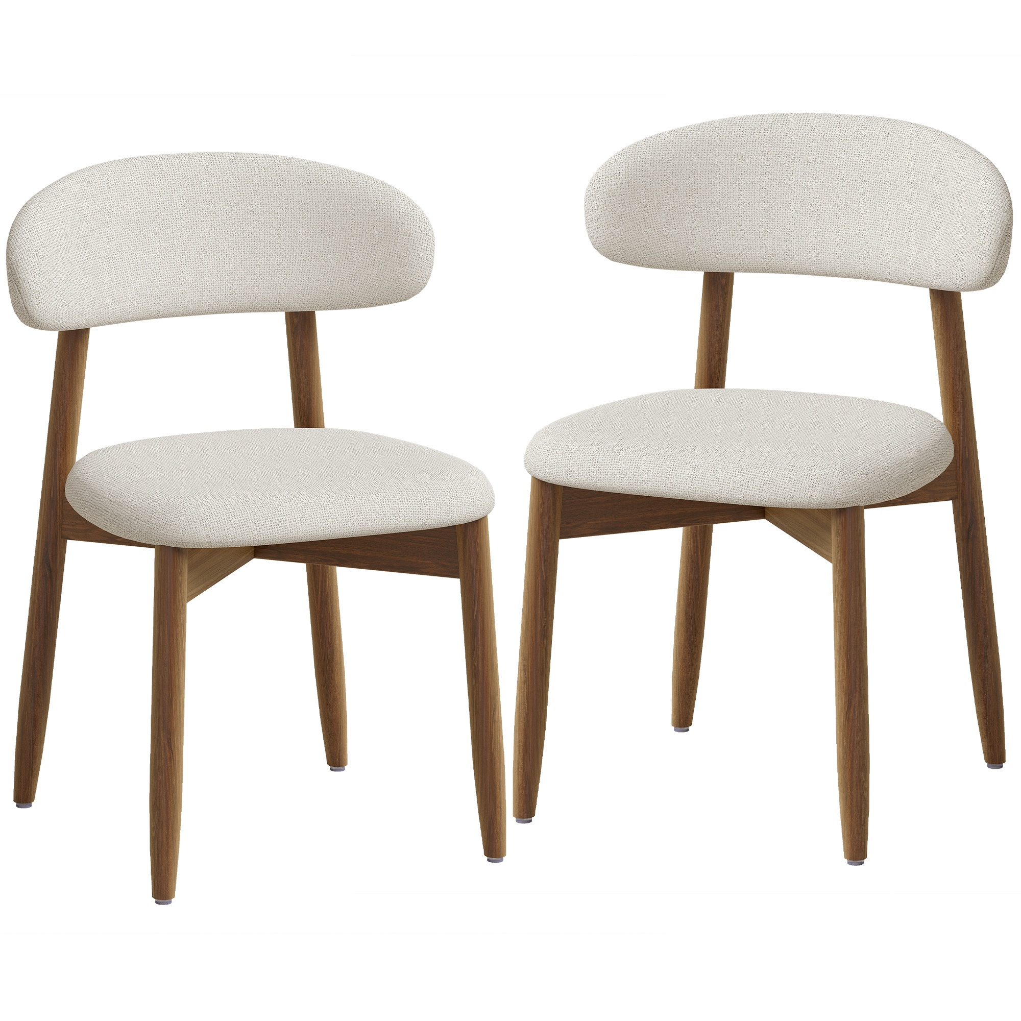 HOMCOM Set 2 scaune de dining moderne, cu spătar curbat, alb crem | Aosom Romania