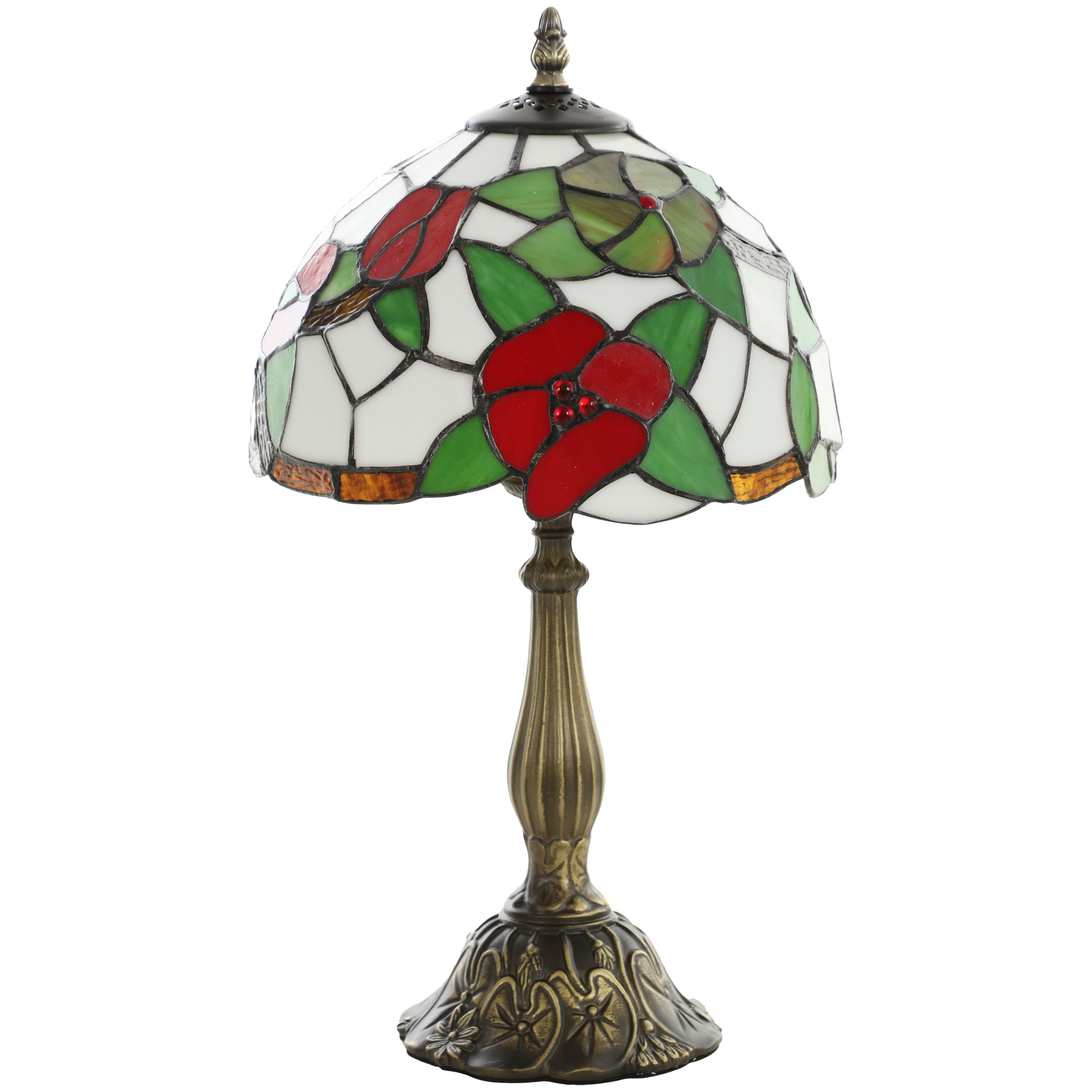 HOMCOM Tiffany Stained Glass Table Lamp, Handmade Antique Bedside Lamp for Bedroom, Living Room, Nightstand, Red Sunflower
