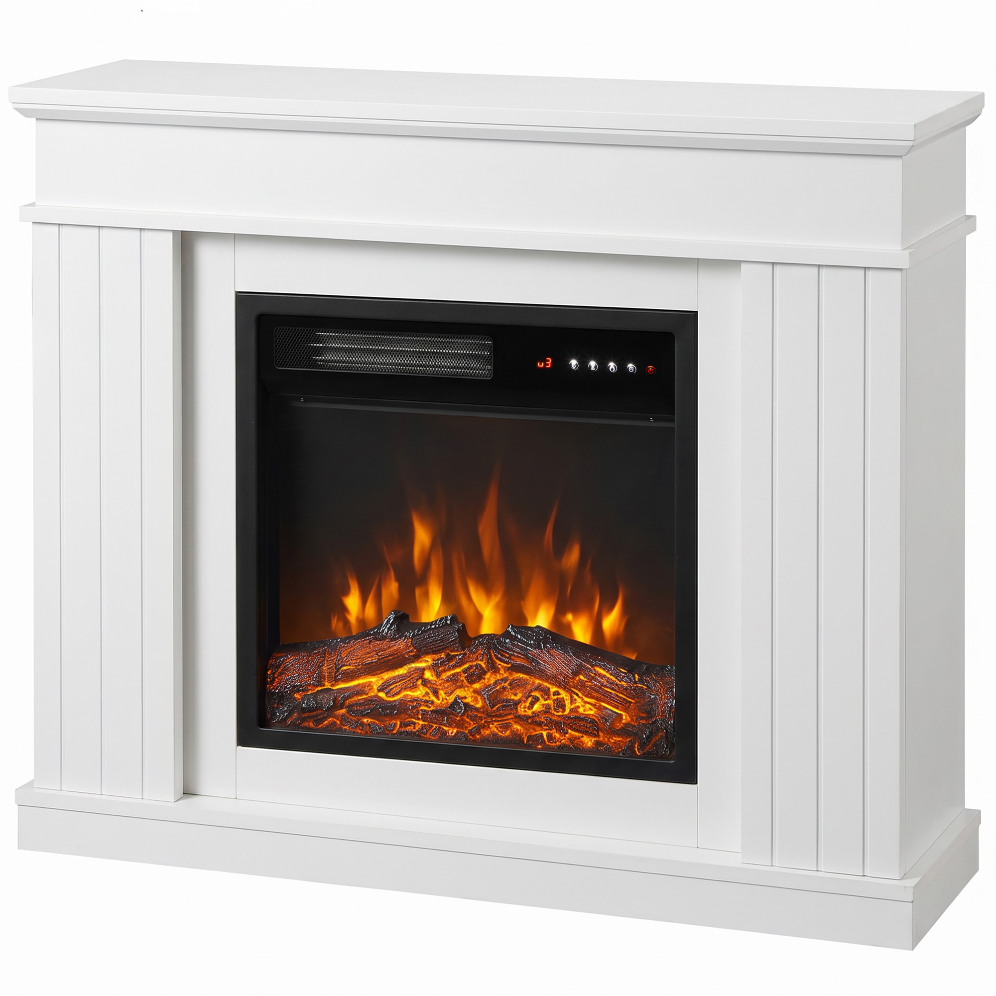 HOMCOM Șemineu Electric de Pardoseală/Încastrat cu Ramă pentru TV 38", 1800W, Efect de Flacără 3D, Funcție Memorie, Alb | Aosom Romania