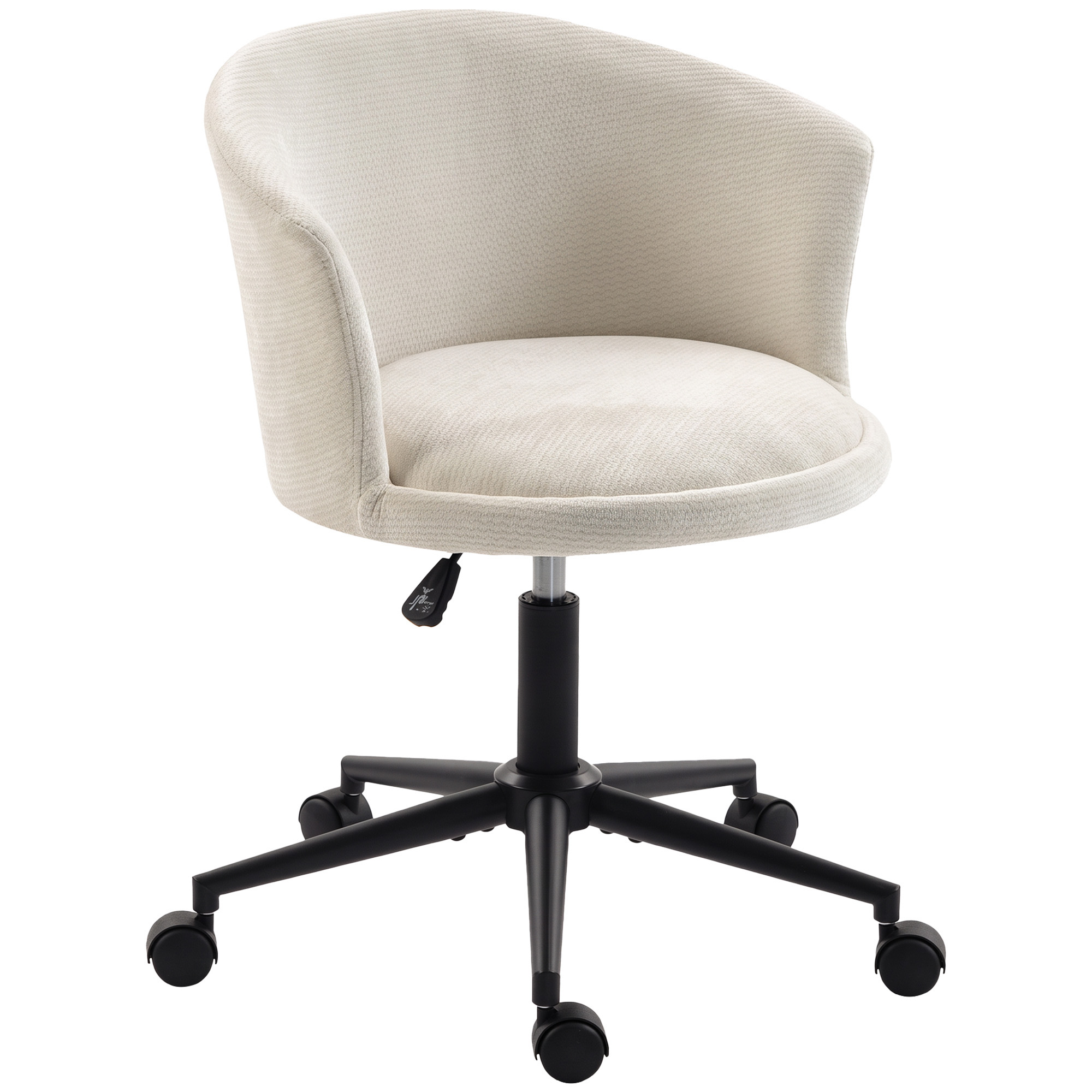 HOMCOM Bürostuhl mit Rollen, Chenille-Schreibtischstuhl mit umschließendem Design, breiter Sitz, höhenverstellbar, weich gepolstert, für Zuhause, Büro, Cremeweiß Aosom