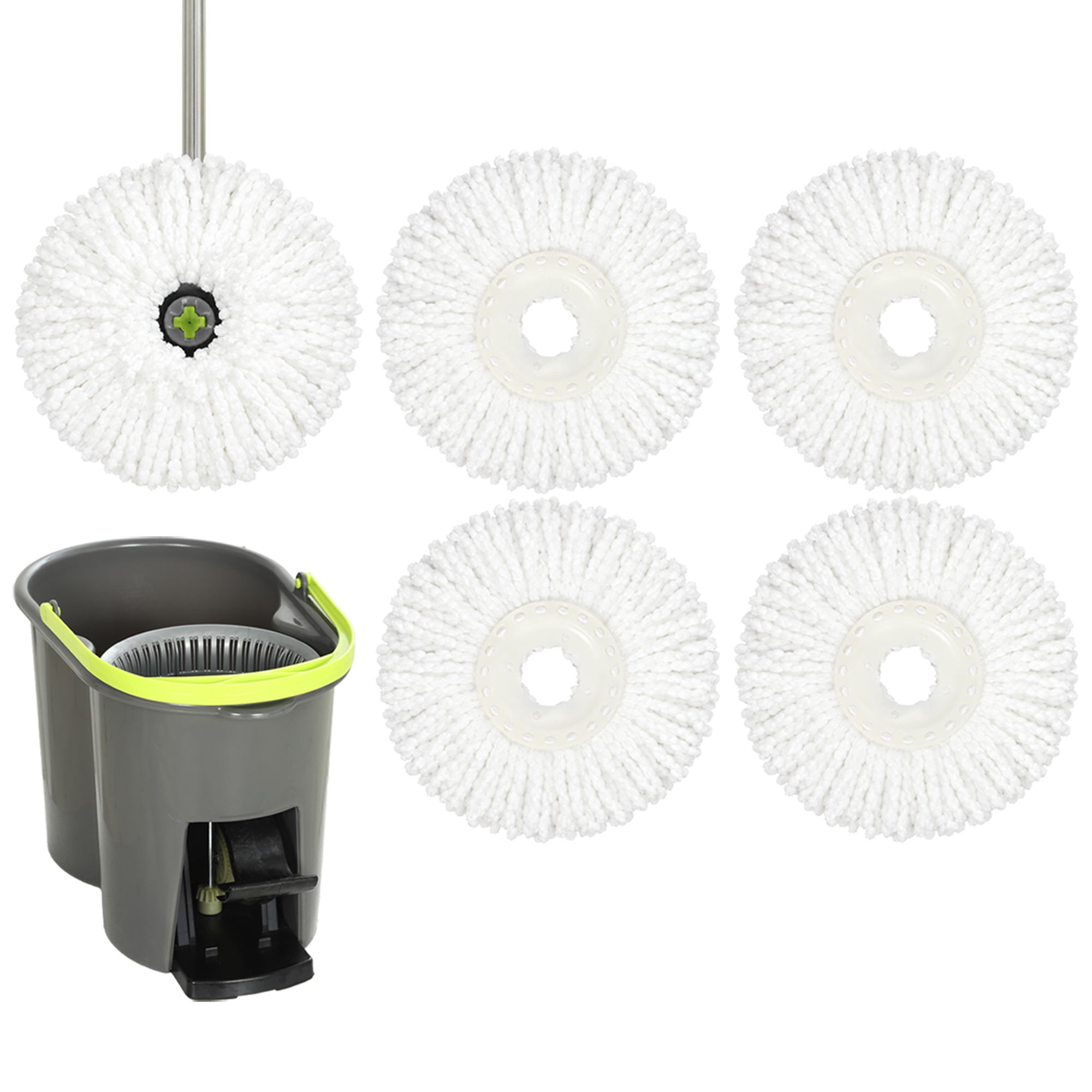 HOMCOM Wischmopp- und Eimer-Set mit Auswringer für Zuhause, Eimer 20 L, 2 Kammern, für Boden- und Wandreinigung, 5 waschbare Mikrofasermopps, 360°-Kopf, langer Stiel, für Trocken- und Nassreinigung Aosom