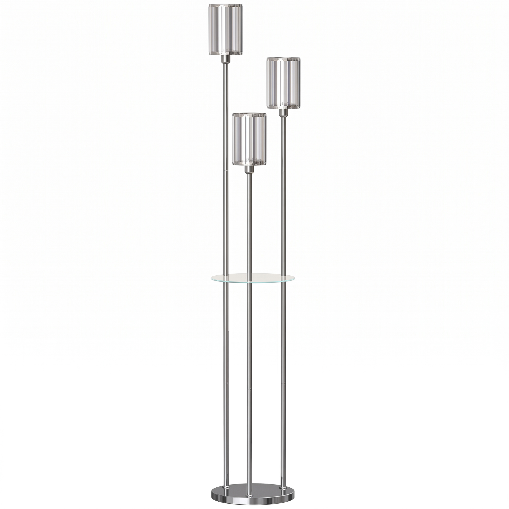 Homcom Chrome Floor Lamp With Shelves, 3-Light Crystal Standing Lamp With Glass Shades And Foot Switch, Bulbs Not Included,