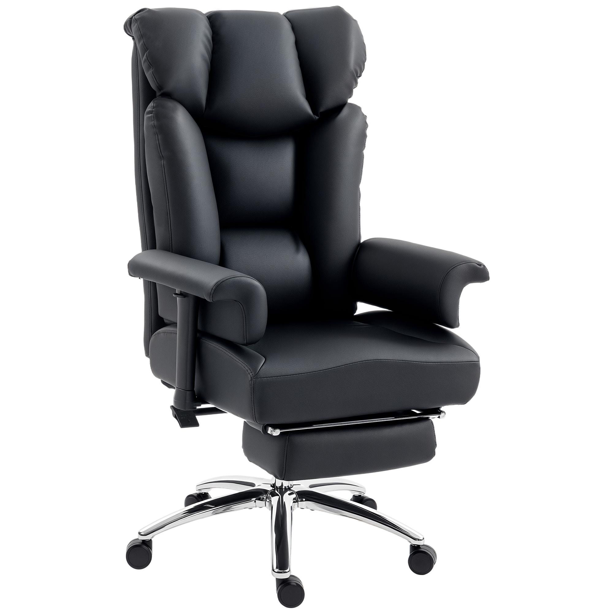 HOMCOM Ergonomischer Bürostuhl mit Massage und Wärme Chefsessel bis 250 kg mit Fußstütze, Höhenverstellbarer Drehstuhl mit Verstellbarer Rückenlehne und Armlehnen, Kunstleder, für Home Office, Schwarz Aosom