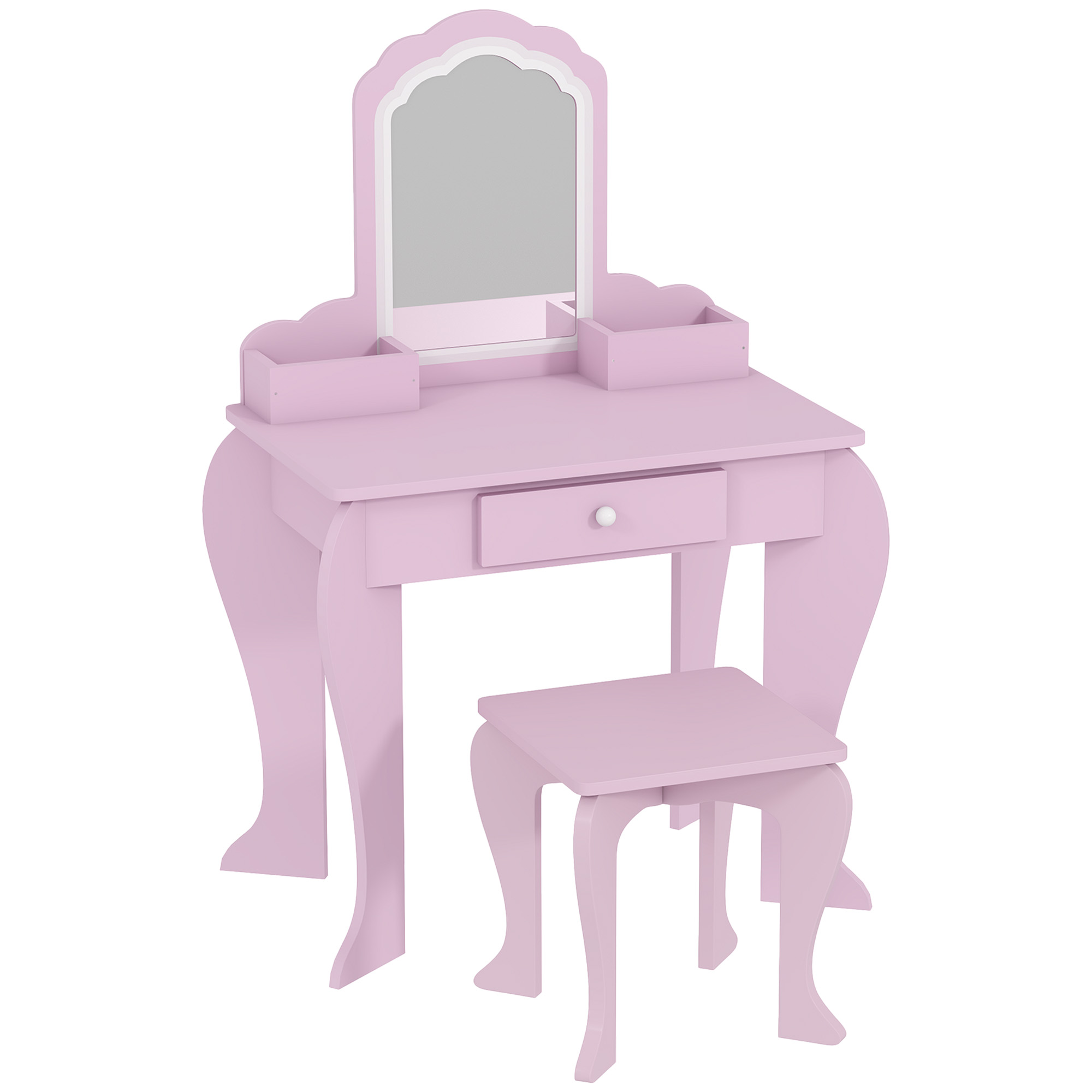 ZONEKIZ Coiffeuse pour enfant avec tabouret et miroir, table de maquillage avec tiroir et 2 compartiments, 55x36x86cm, rose ZONEKIZ Coiffeuse pour enfant avec tabouret et miroir, table de maquillage avec tiroir et 2 compartiments, 55x36x86cm, rose