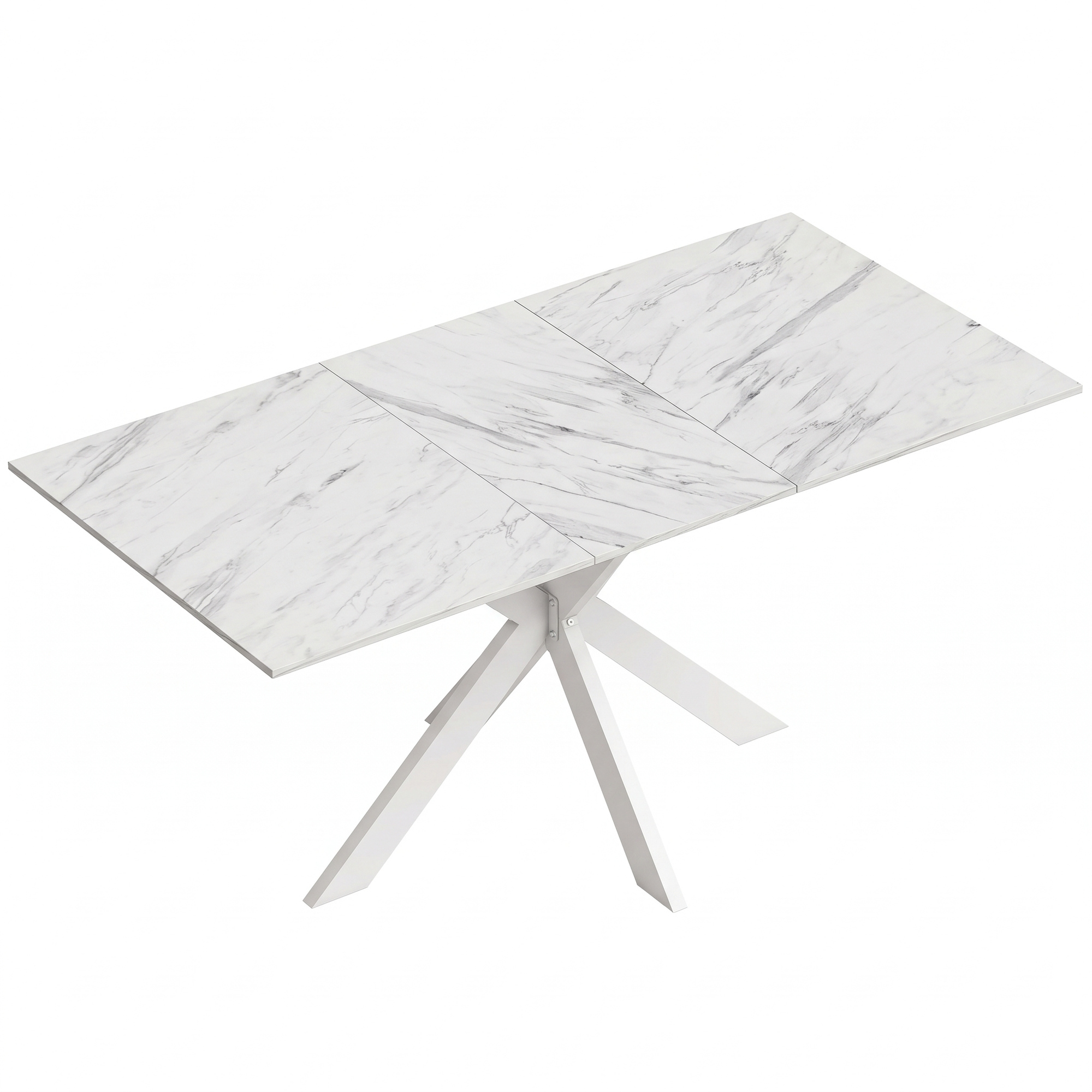 HOMCOM Extendable Dining Table Steel Cross Legs Steel Rails Space Saving White HOMCOM Extendable Dining Table Steel Cross Legs Steel Rails Space Saving White