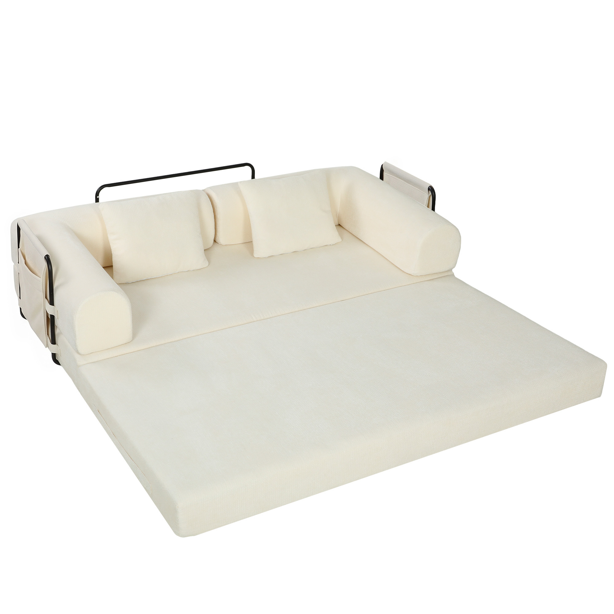 HOMCOM Canapea extensibilă 3 locuri 5 în 1, pliabilă, cu 2 perne din chenille, umplutură groasă, fără montaj, alb