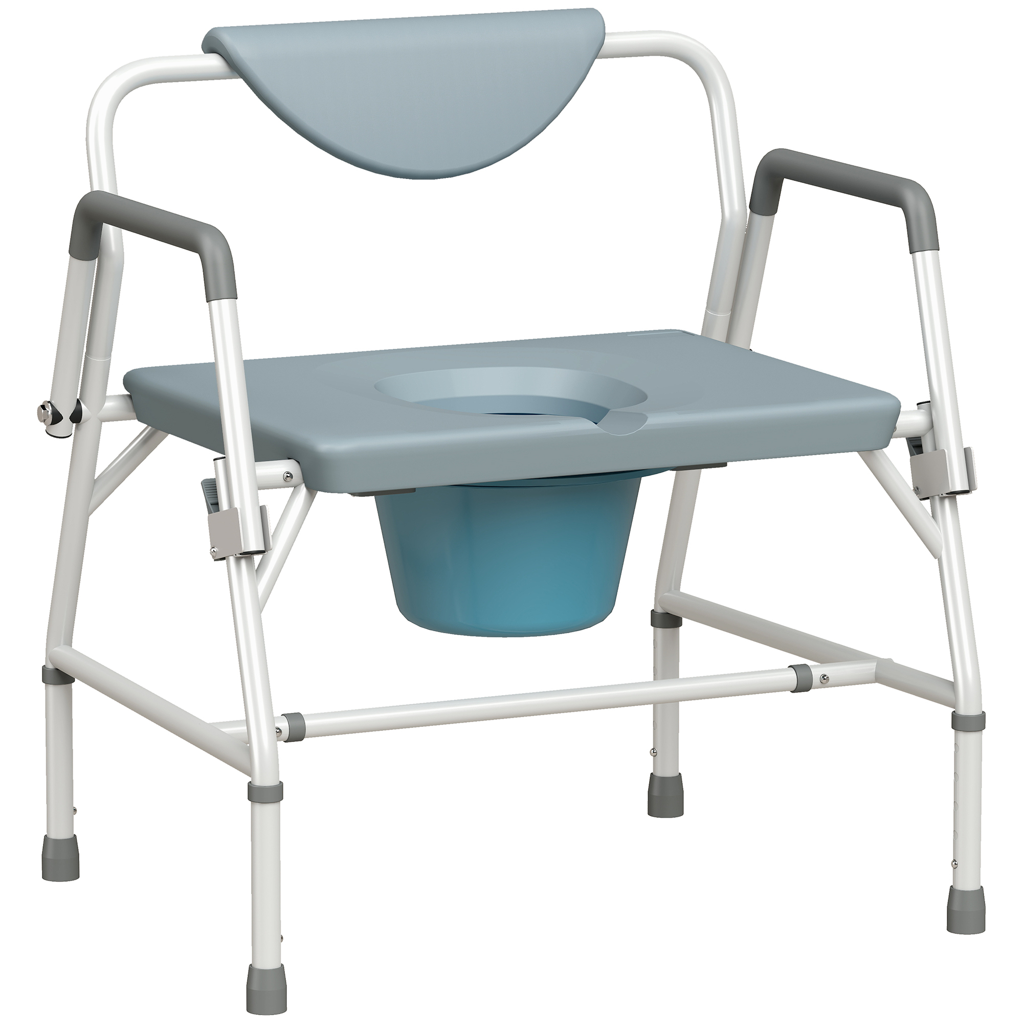 HOMCOM Height Adjustable Bedside Commode, Heavy Duty Commode Toilet Chair with Flip-Up Arms, White and Grey