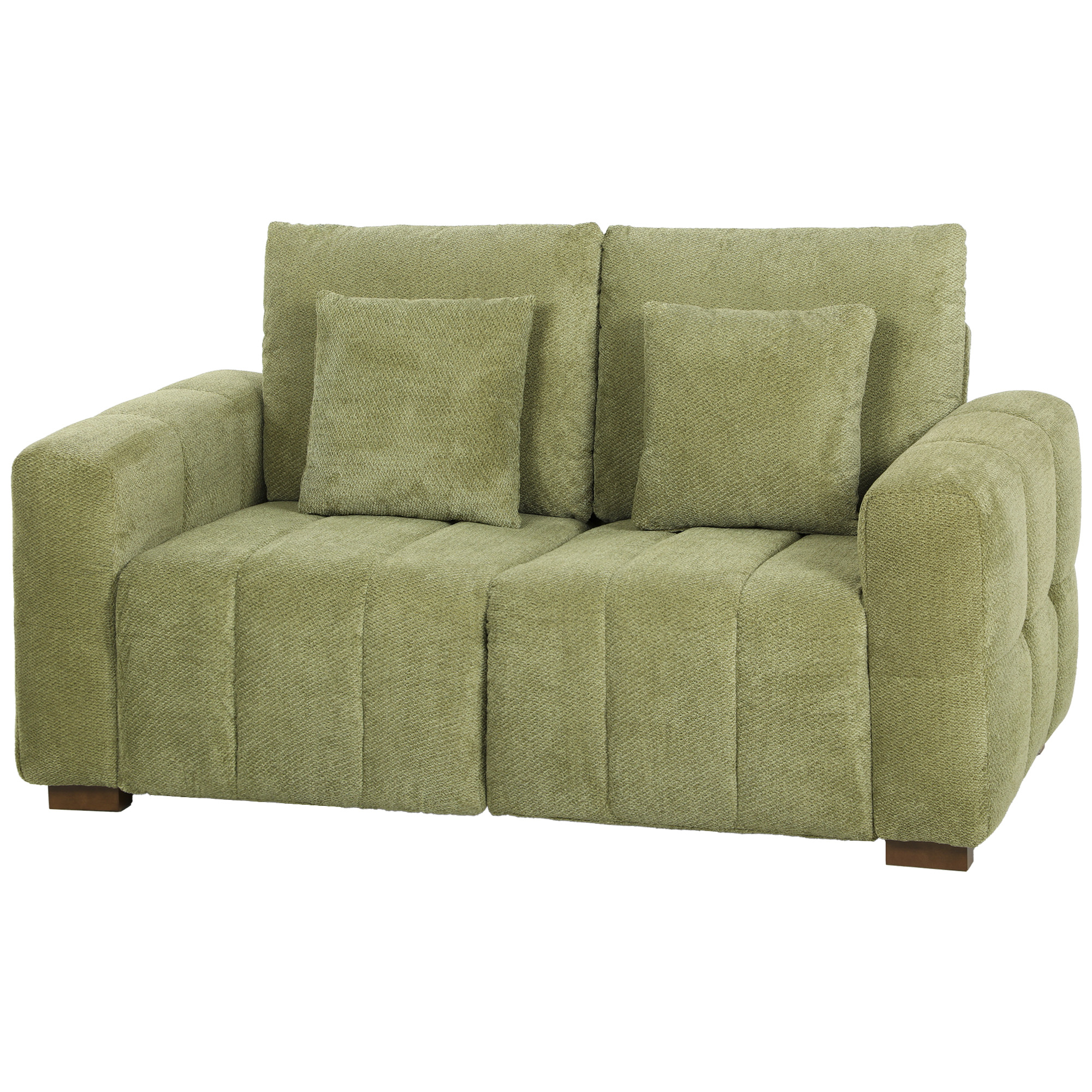 Homcom Green 2 Seater Sofa, Upholstered Velvet Small Couch For Bedroom With Pillows, Modern Sofa Settee With Padded Cushion And Wood Legs For Living Room,