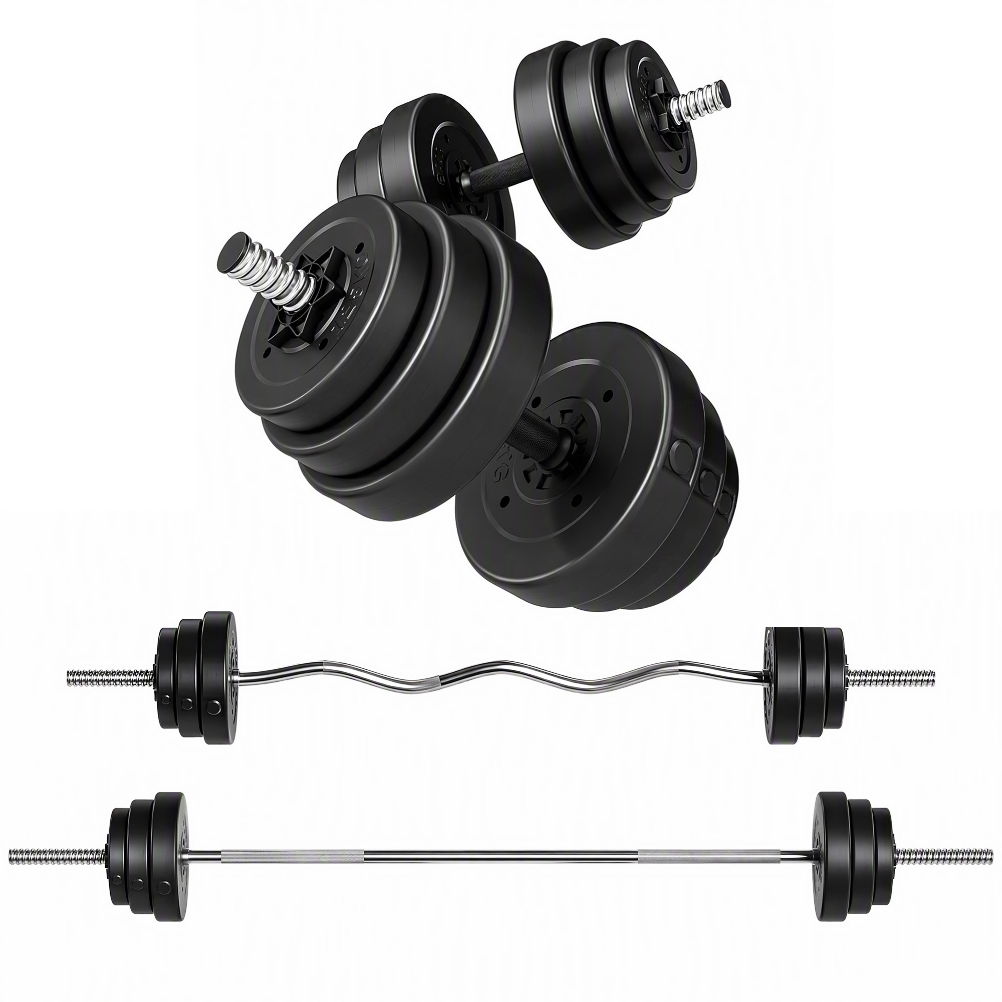 SPORTNOW 3-in-1 Verstellbare Hanteln, 50 kg Hantelset als Langhantel, EZ-Curl-Stange, Kurzhanteln, Gewichte Set für Männer und Frauen Heimtraining, Schwarz 100 kg Aosom