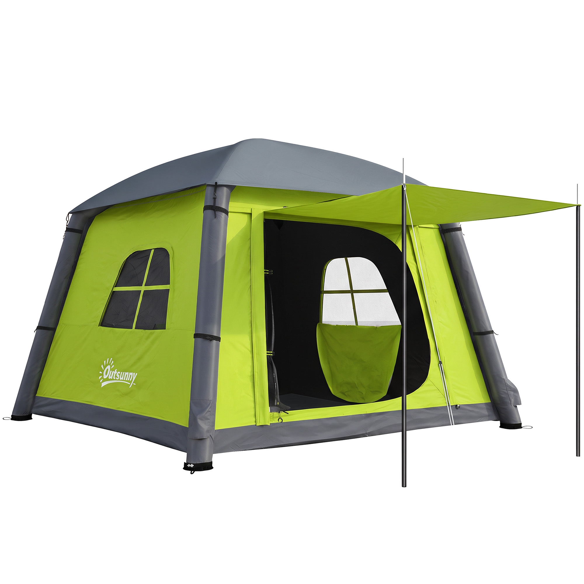 Outsunny Inflatable Camping Tent with Hand Pump, Easy Setup 1/2 Person Blackout Blow Up Tent, Green Outsunny Inflatable Camping Tent with Hand Pump, Easy Setup 1/2 Person Blackout Blow Up Tent, Green