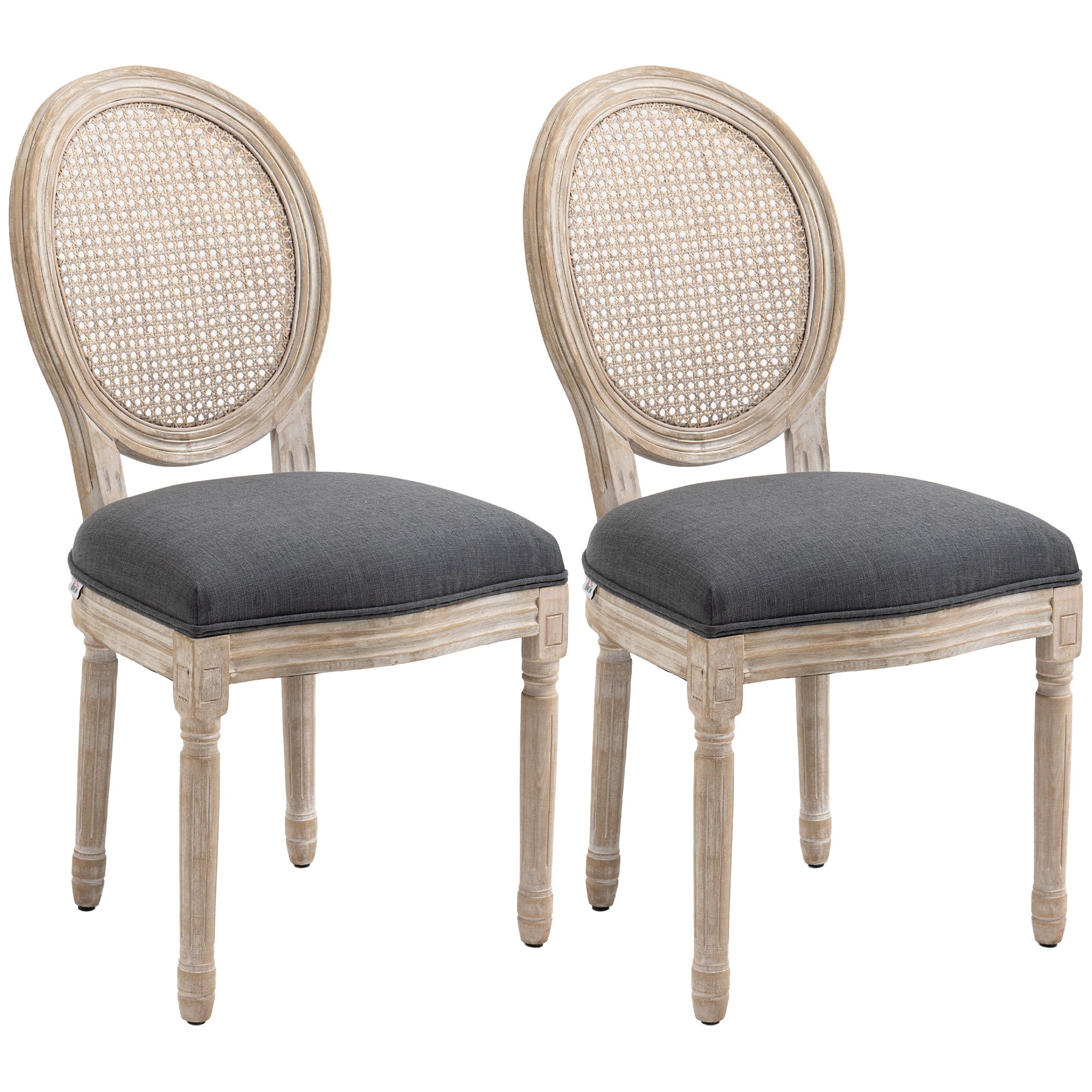 Lot de 2 chaises de Salle à Manger - Chaise de Salon médaillon Style Louis XVI - Bois Massif sculpté, patiné