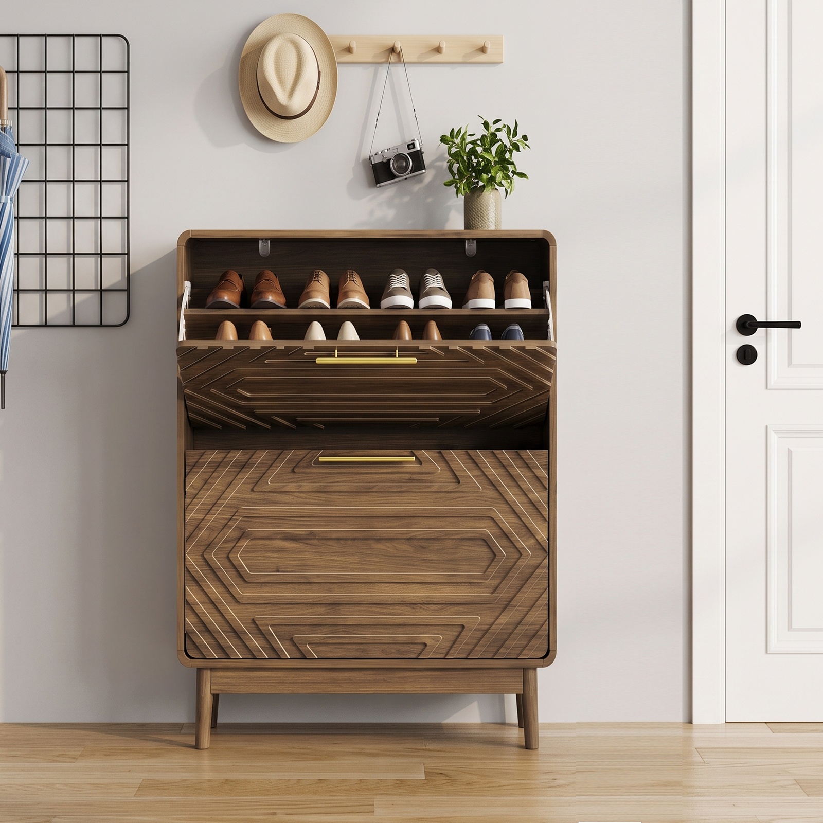 Minimalist Oak Double Drawer Bedside Table with Metal Handles, Modern Bedside Storage Cabinet for Bedroom, 50L x 40W x 58H cm, Oak   Aosom UK
