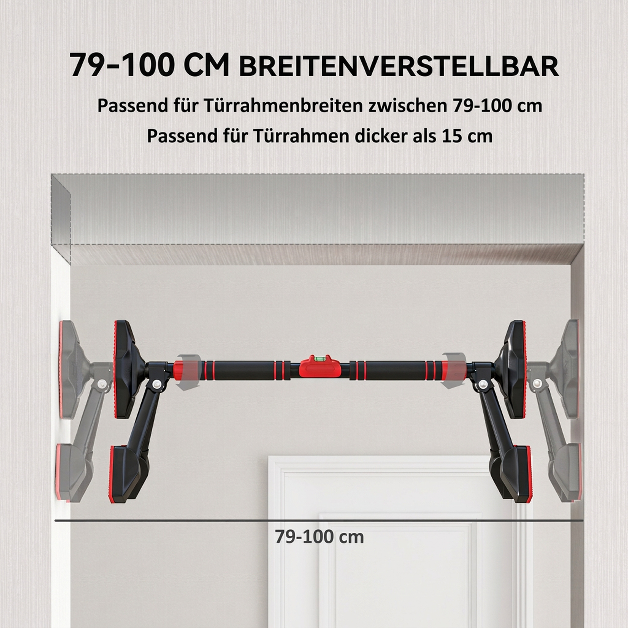 Lõuatõmbevarras, reguleeritav 78-120 cm, vesilood, 6-punkti tugi, metall, must/punane