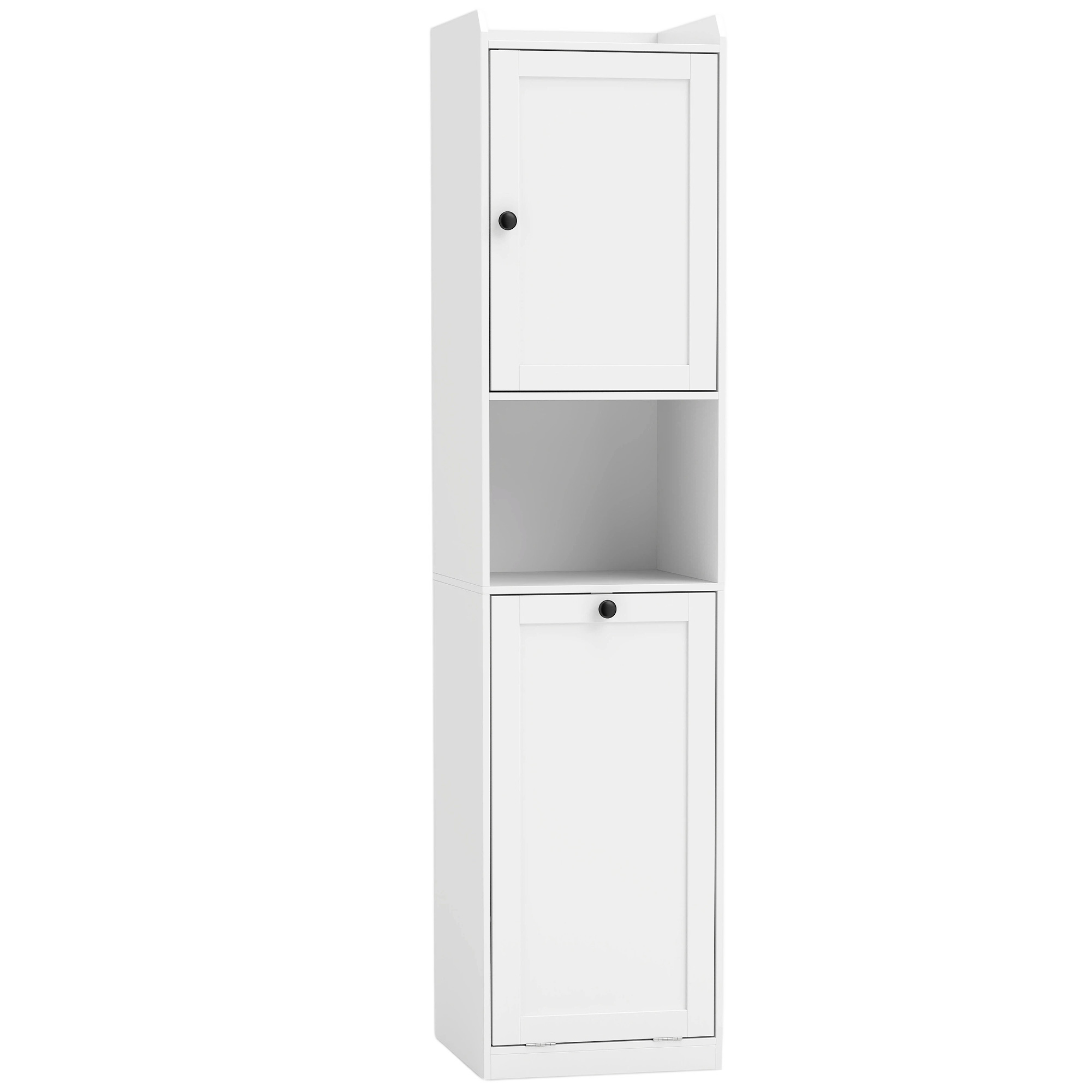 HOMCOM Badezimmerschrank Badschrank mit Wäschekorb, Verstellbarem Einlegeboden, Hochschrank mit Soft-Close-Tür und Offenem Fach, für Badezimmer, Waschküche, 40 x 40 x 170 cm, Weiß Aosom