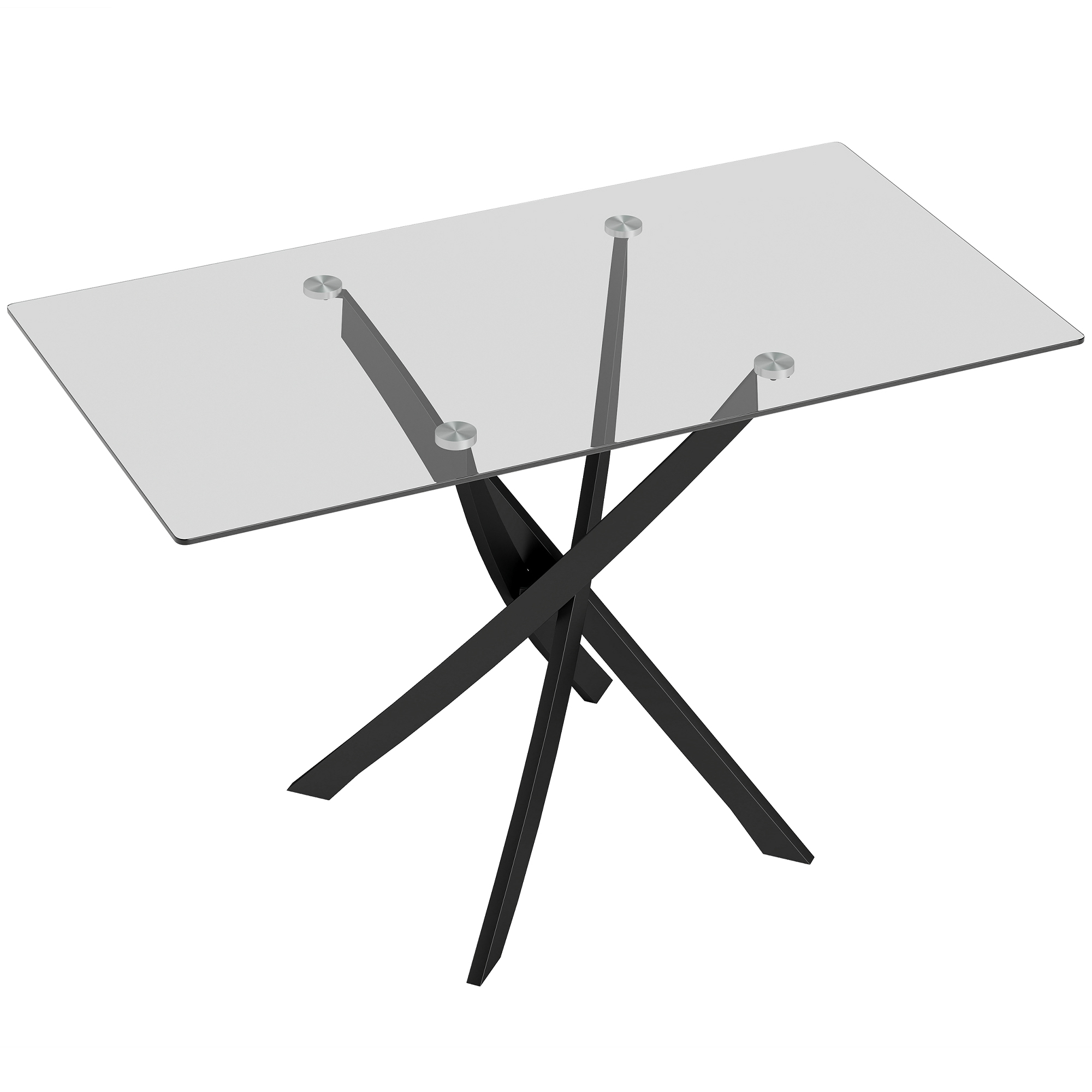 Table de Cuisine, Plateau en Verre Trempé, Piétement Croisé en Acier, Style Moderne, pour Salle à Manger, Cuisine, Salon