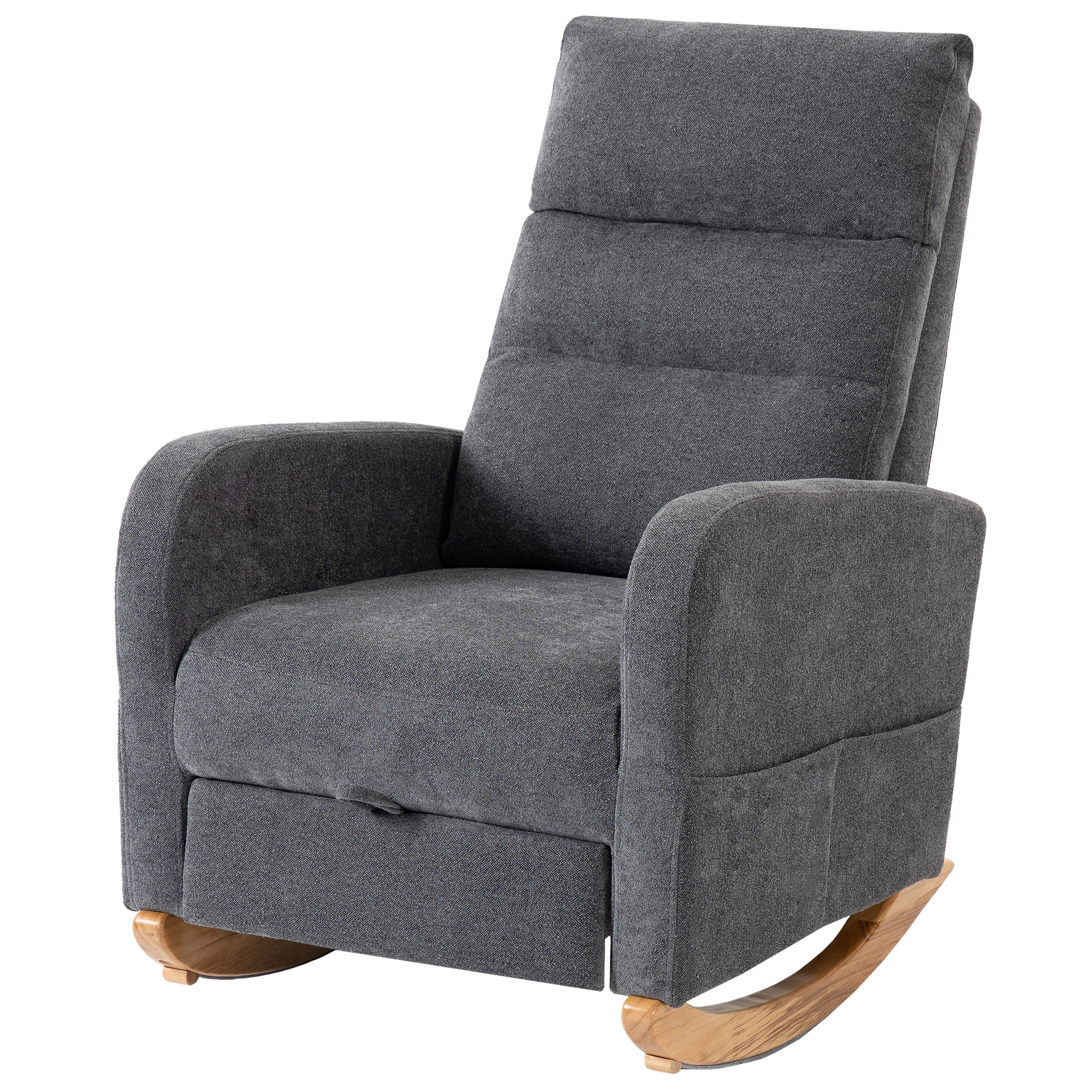 HOMCOM Schaukelstuhl mit Fußstütze und Hoher Rückenlehne, Kunstleinen Ergonomischer Stillsessel Lesesessel mit Seitentaschen, Sperrholzrahmen und Kautschukholzbeinen für Wohnzimmer, Babyzimmer, Grau Aosom