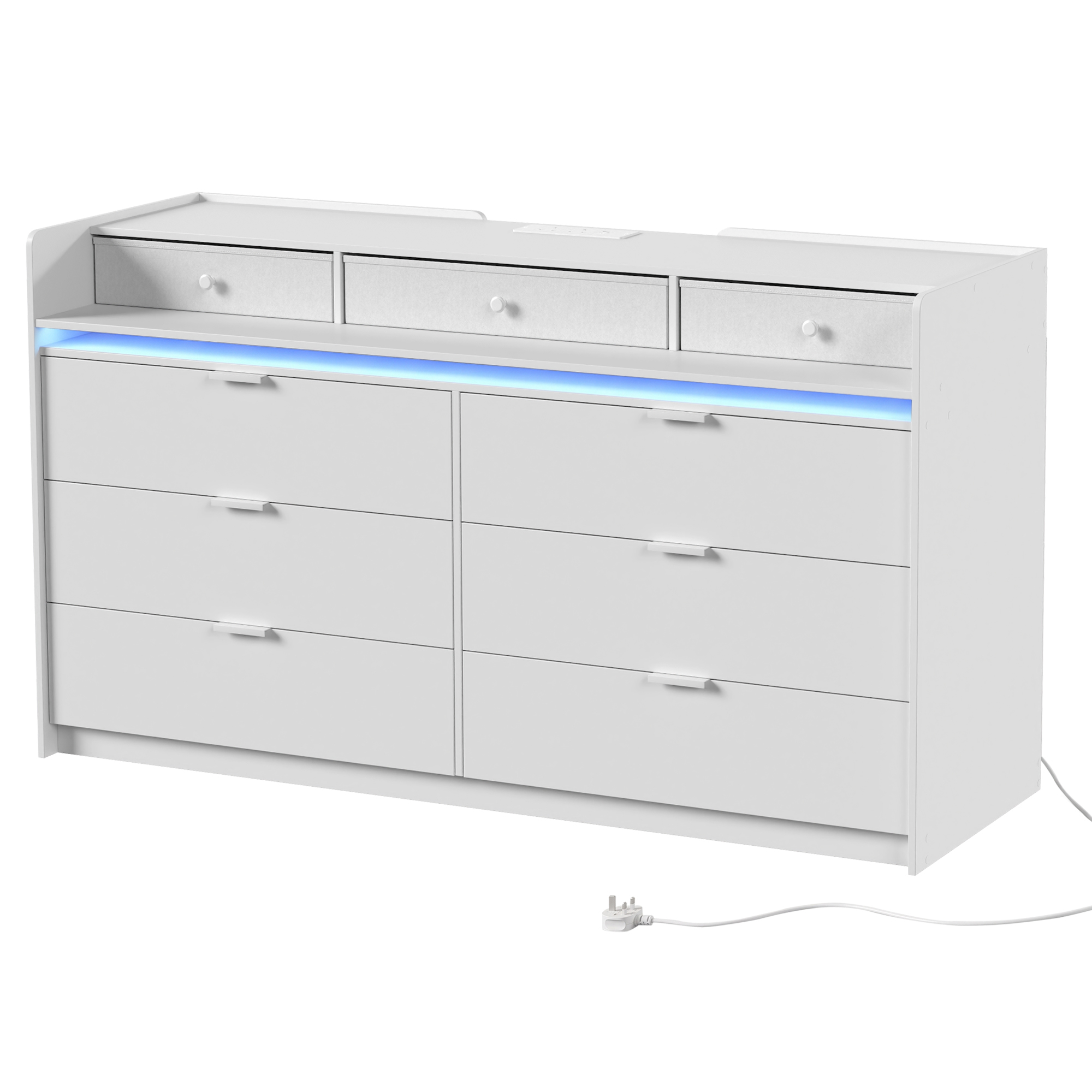 HOMCOM Chest of Drawers for Bedroom with LED Light & Charging Station, 9 Drawers Storage Unit/TV Stand, White HOMCOM Chest of Drawers for Bedroom with LED Light & Charging Station, 9 Drawers Storage Unit/TV Stand, White
