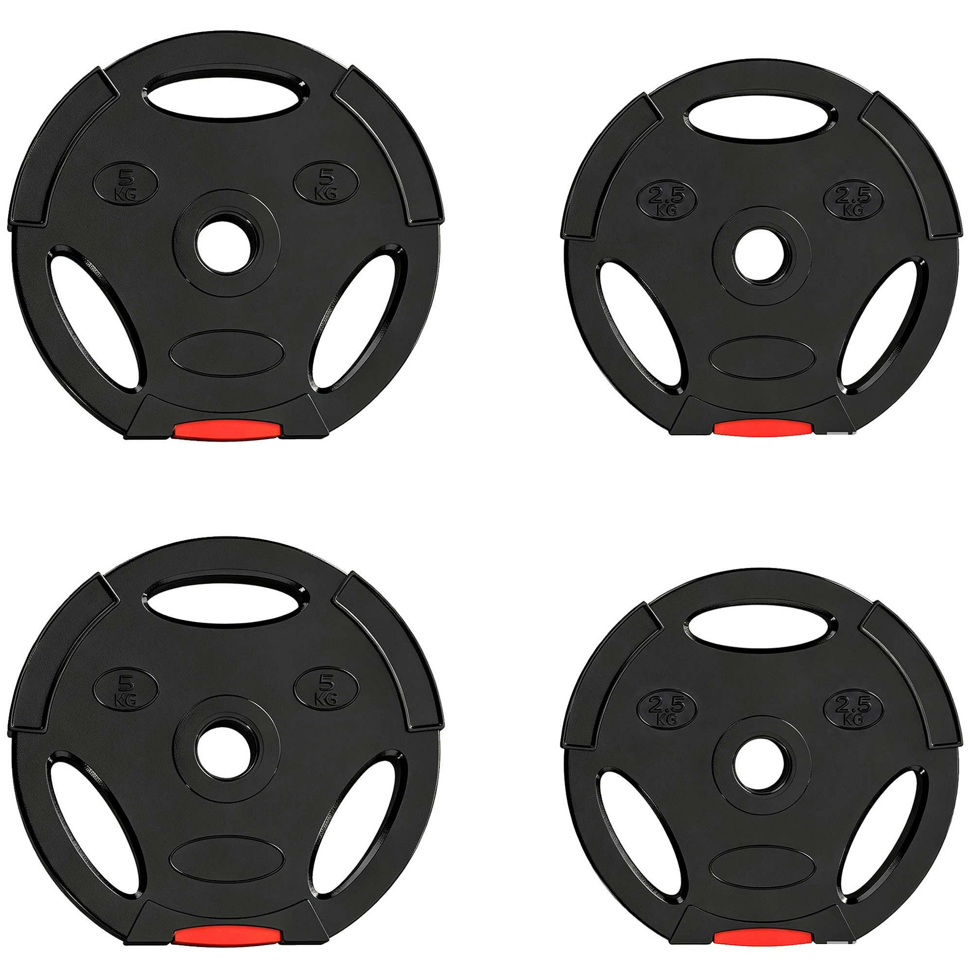 SPORTNOW 4er-Set Hantelgewichte, 2 x 2,5 kg/5kg Gewichte, Hantelscheiben-Set, Gewichtsscheiben für 2,5 cm Hantelstange, Ø 25/30 mm Bohrung, Schwarz Aosom