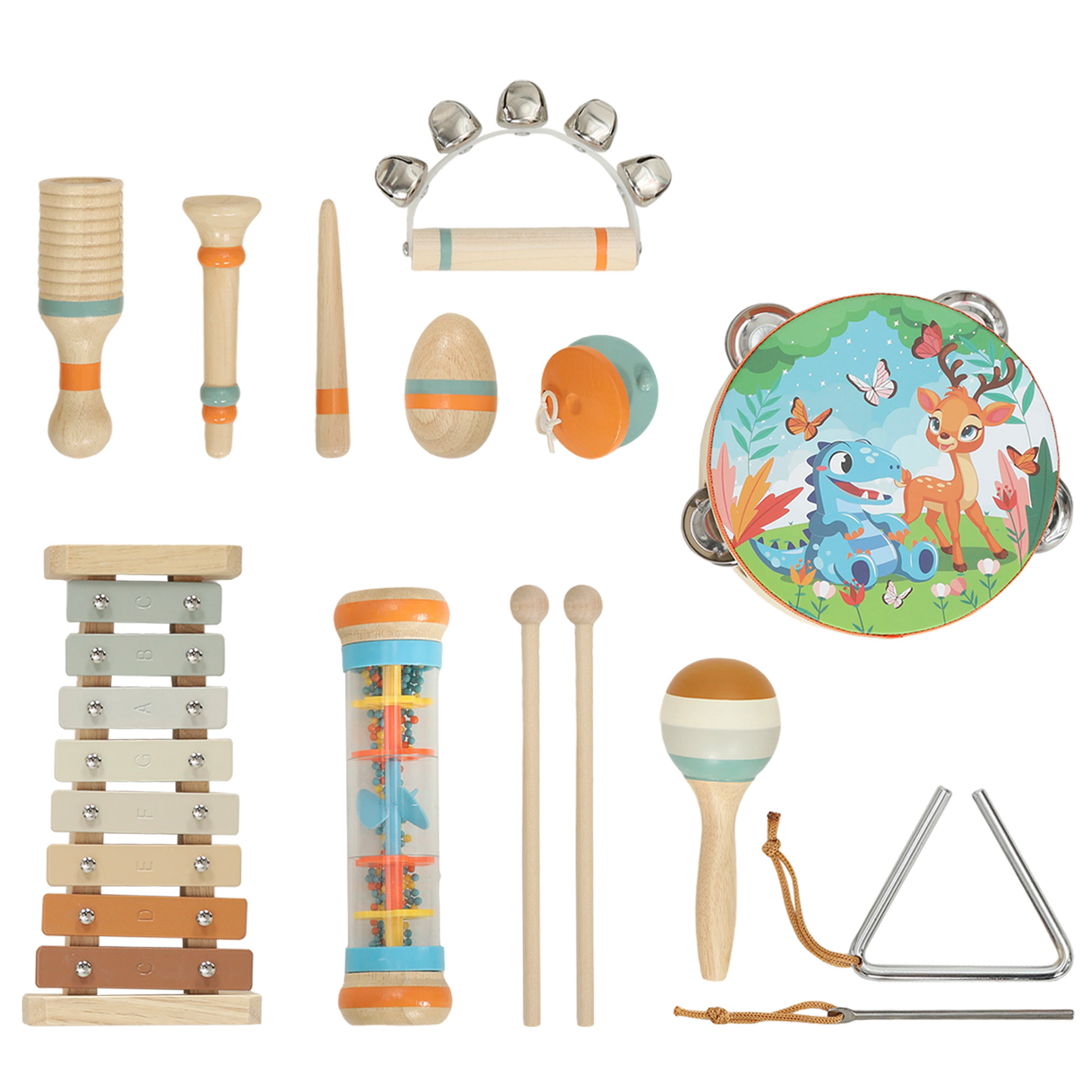 Aiyaplay Kids Drum Kit, Wooden Baby Musical Instrument Set With Maracas - Image 2