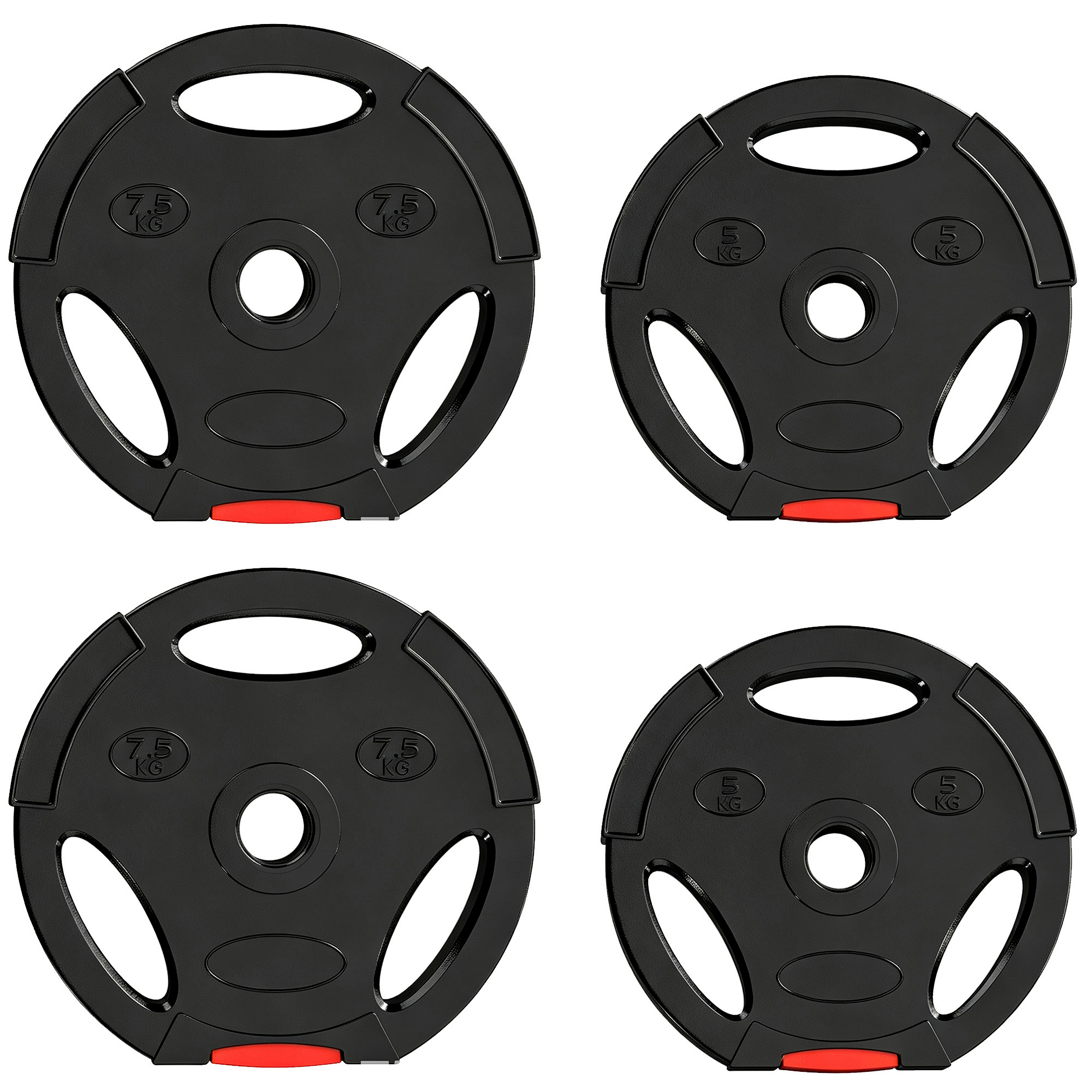 SPORTNOW 4er-Set Hantelgewichte, 2 x 5 kg/7,5kg Gewichte, Hantelscheiben-Set, Gewichtsscheiben für 2,5 cm Hantelstange, Ø 30 mm Bohrung, Schwarz Aosom
