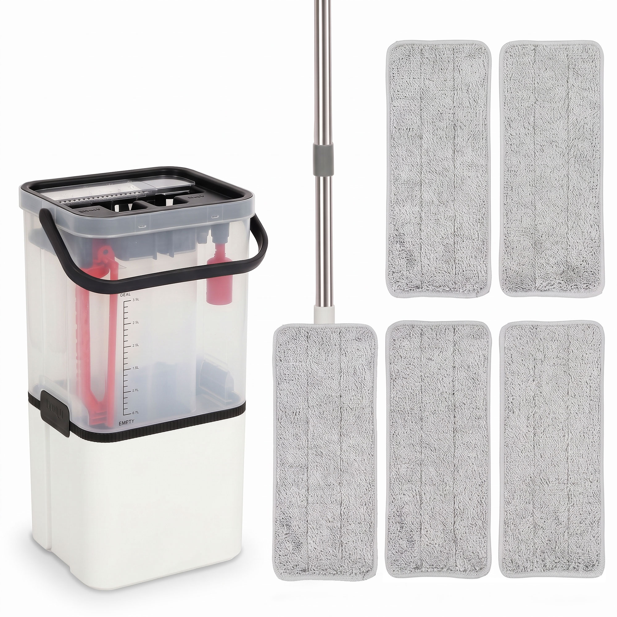 Homcom Mop And Bucket Set, Flat Mop And Bucket System With Wringer, White - Image 4