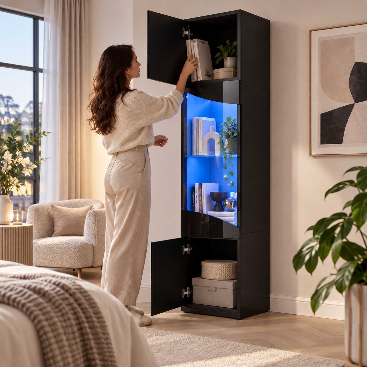 Woonkamer vitrinekast, zwart | Aosom Netherlands