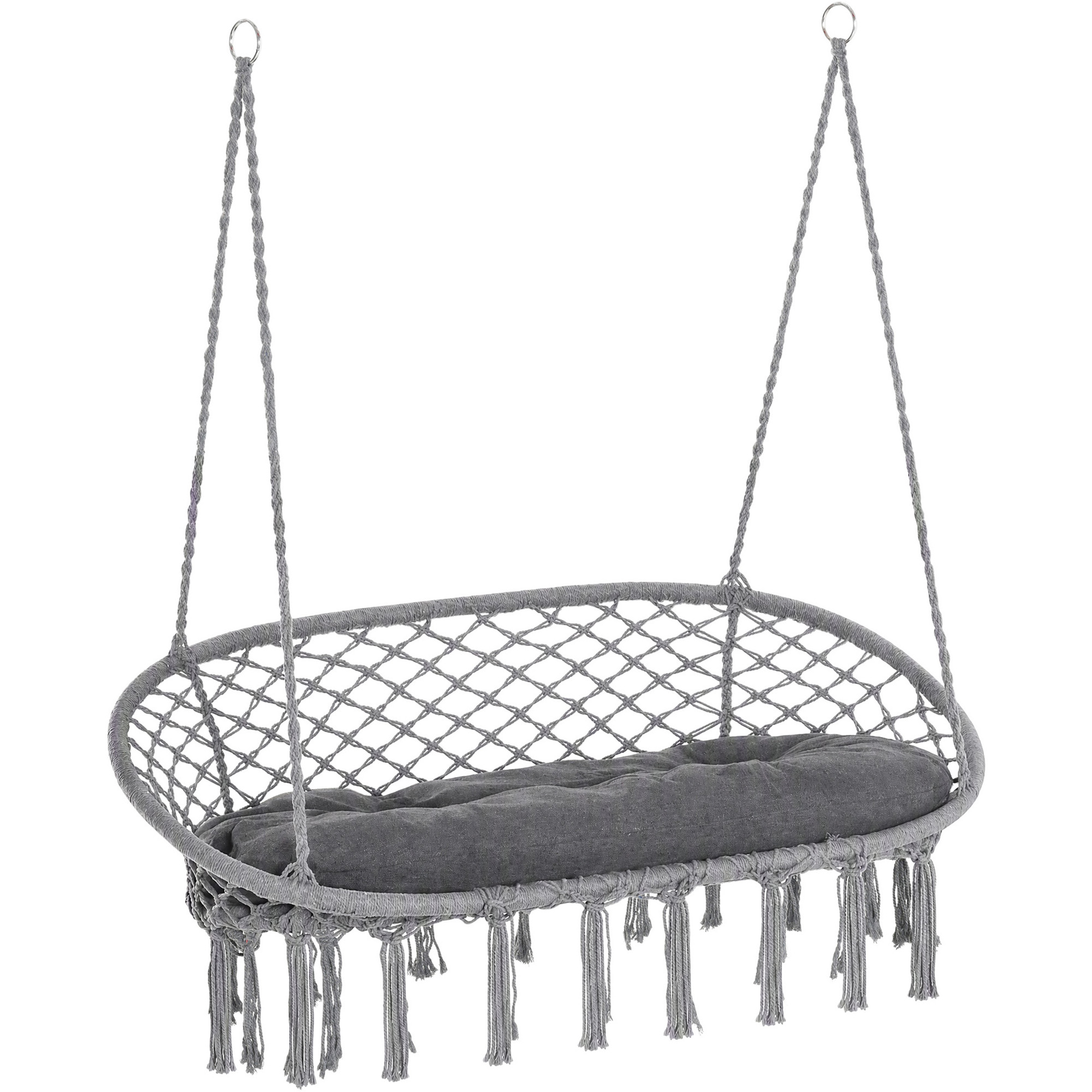 Outsunny Two-Seater Boho Macrame Hammock Swing – Grey