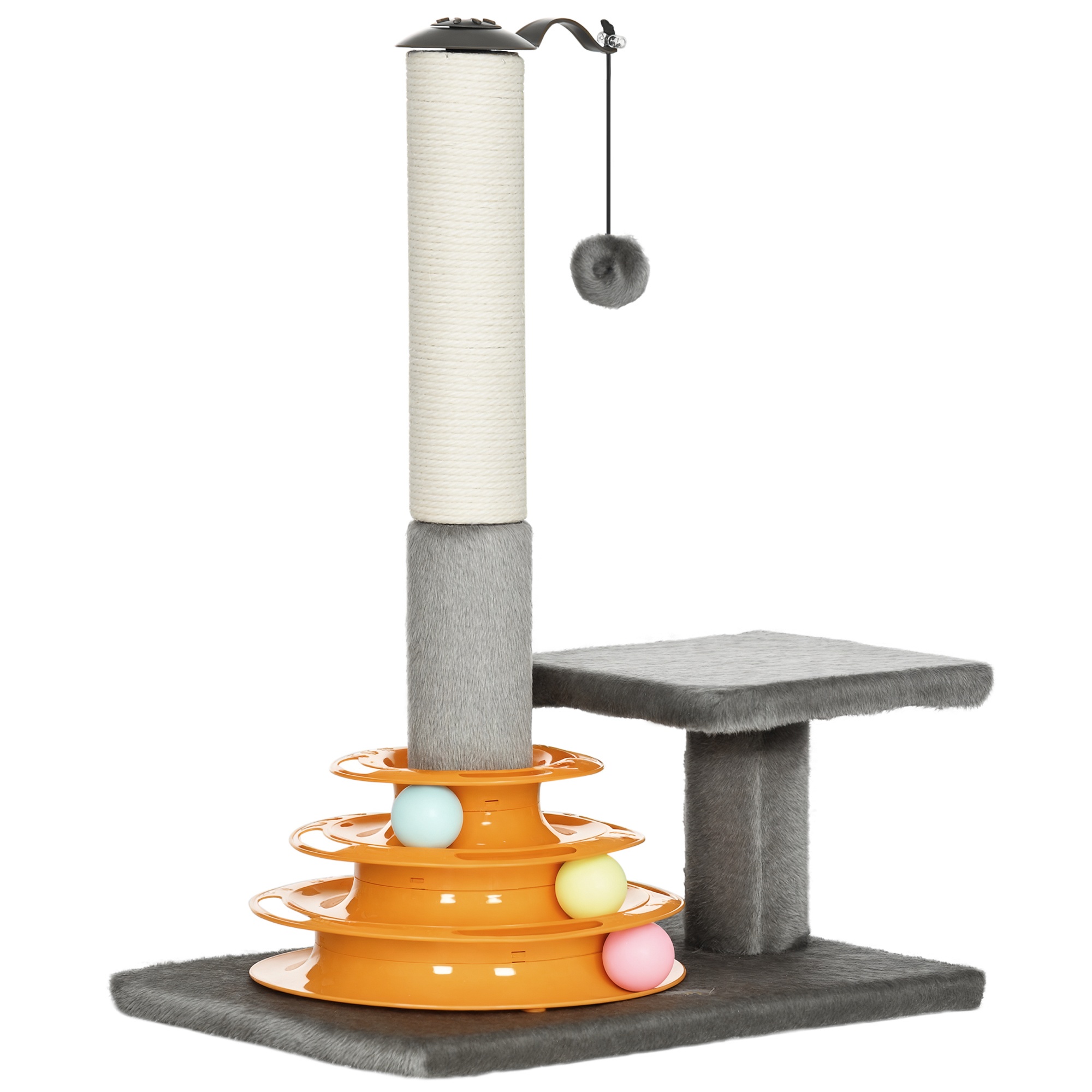 PawHut 56cm Cat Tree Tower Activity Centre, Climbing Stand Kitten House Furniture w/ Scratching Posts, Toy Ball – Grey