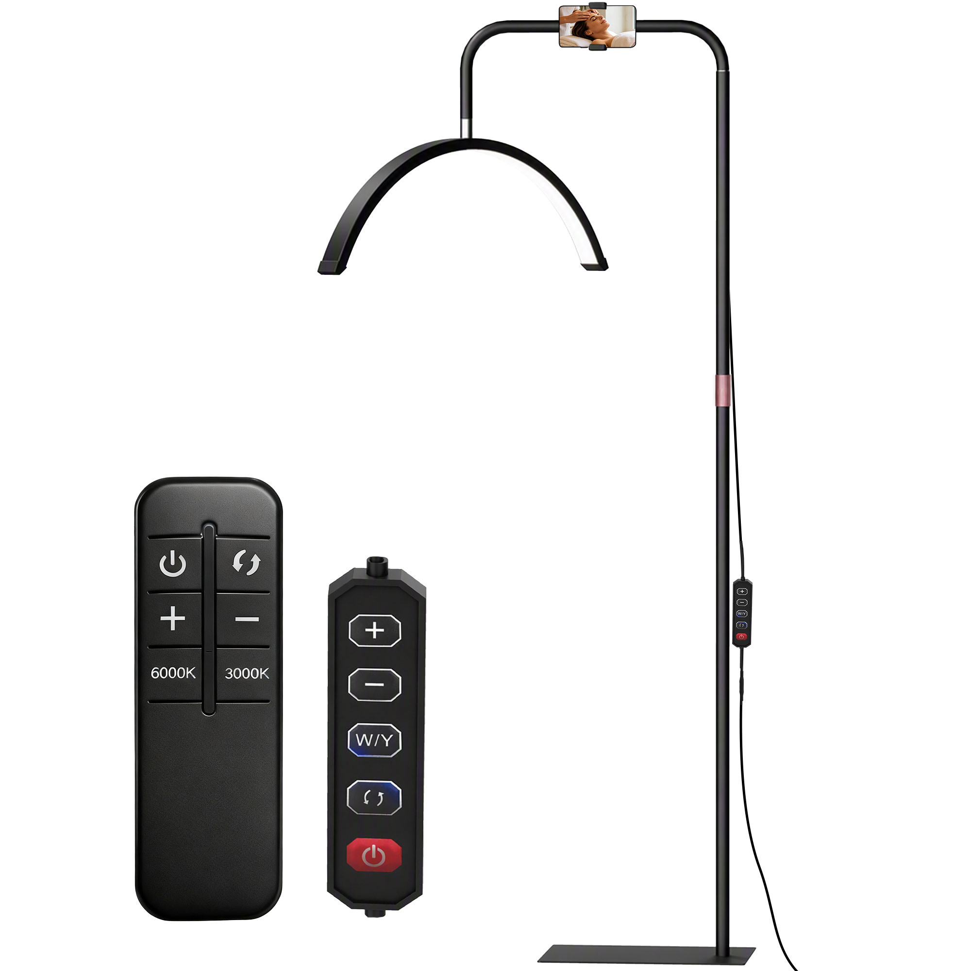 HOMCOM Lampă de Podea LED cu Cap Semilună, Înălțime și Temperatură de Culoare Reglabile, Telecomandă, Negru | Aosom Romania
