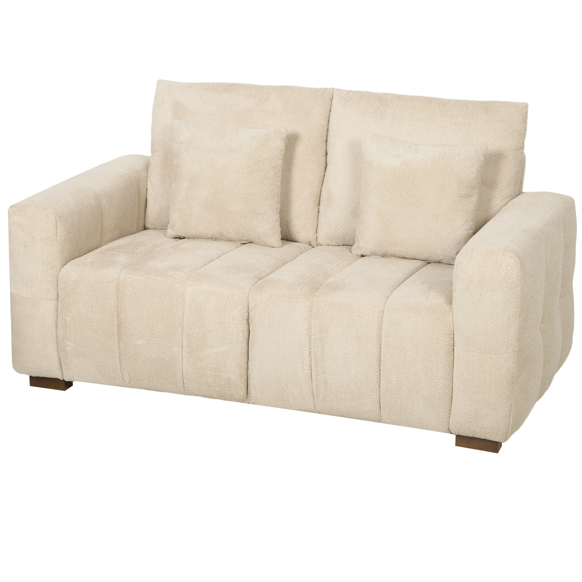 Homcom Cream 2 Seater Sofa, Upholstered Velvet Small Couch For Bedroom With Pillows, Modern Sofa Settee With Padded Cushion And Wood Legs For Living Room, White