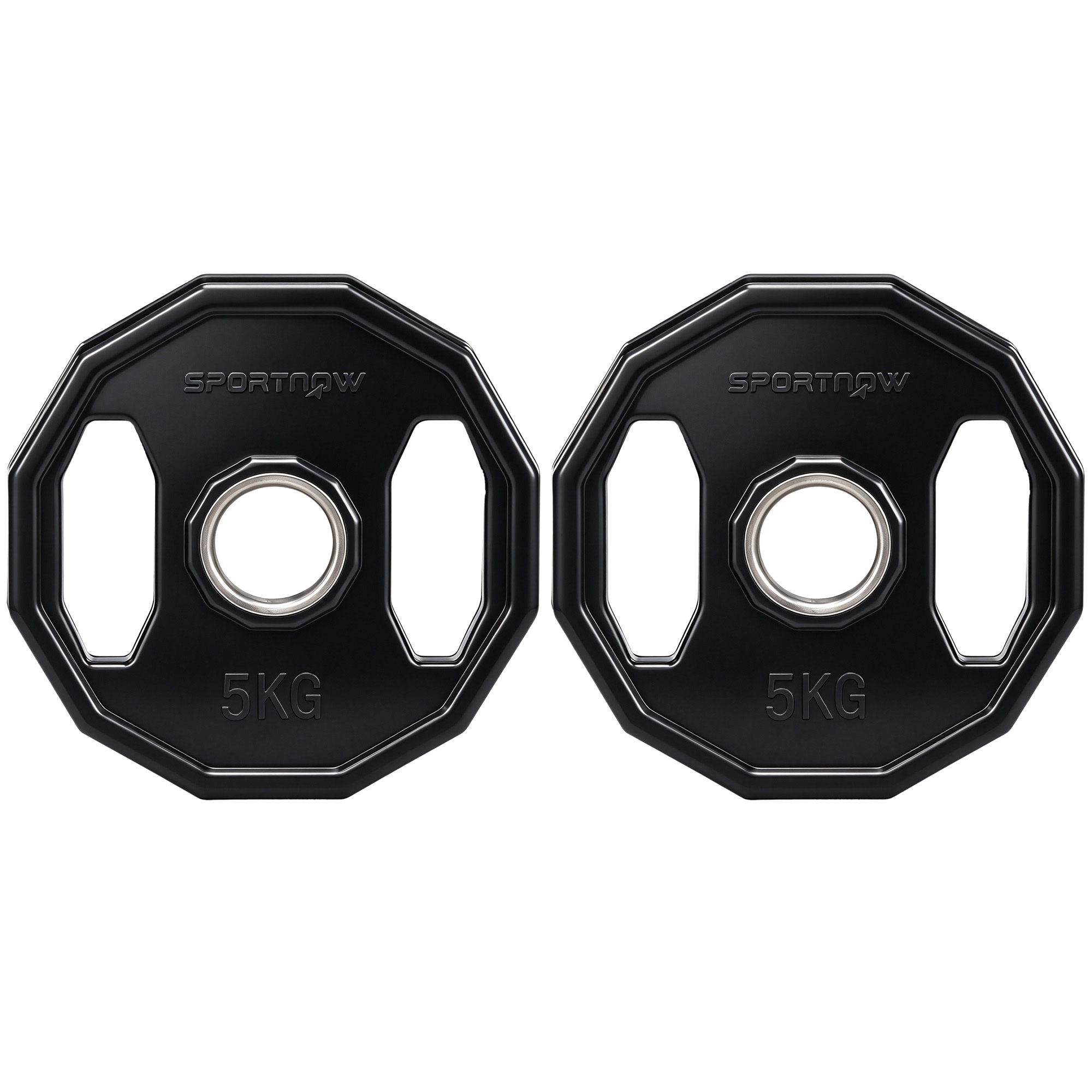 SPORTNOW Olympic Weight Plates Set, Metal and Rubber Bumper Plates Weights Discs with 2″/5cm Holes, for Home Gym Weight Lifting Strength Training, 2 x 5kg, Black