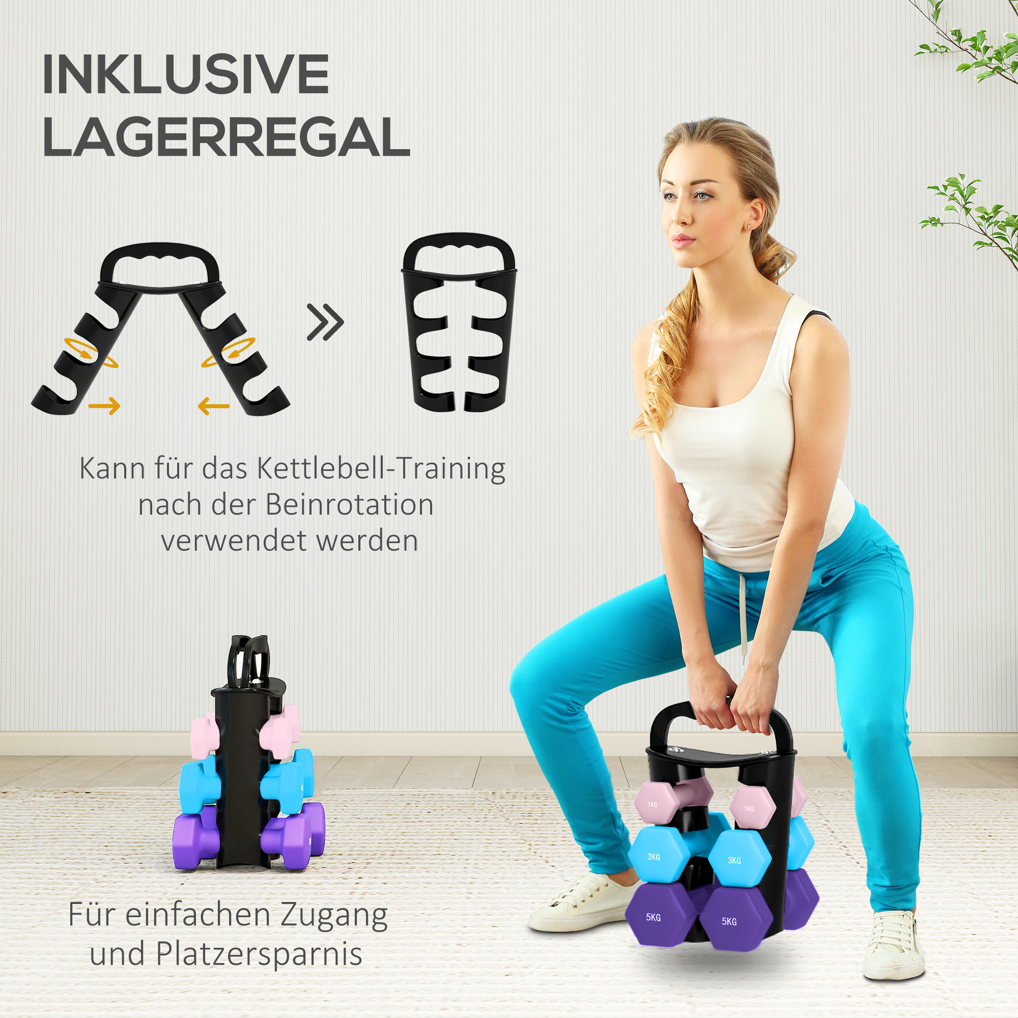 Hantlite komplekt hoiurestiga, 6 hantlit treeninguks, 2 x 1kg, 2 x 3kg, 2 x 5kg