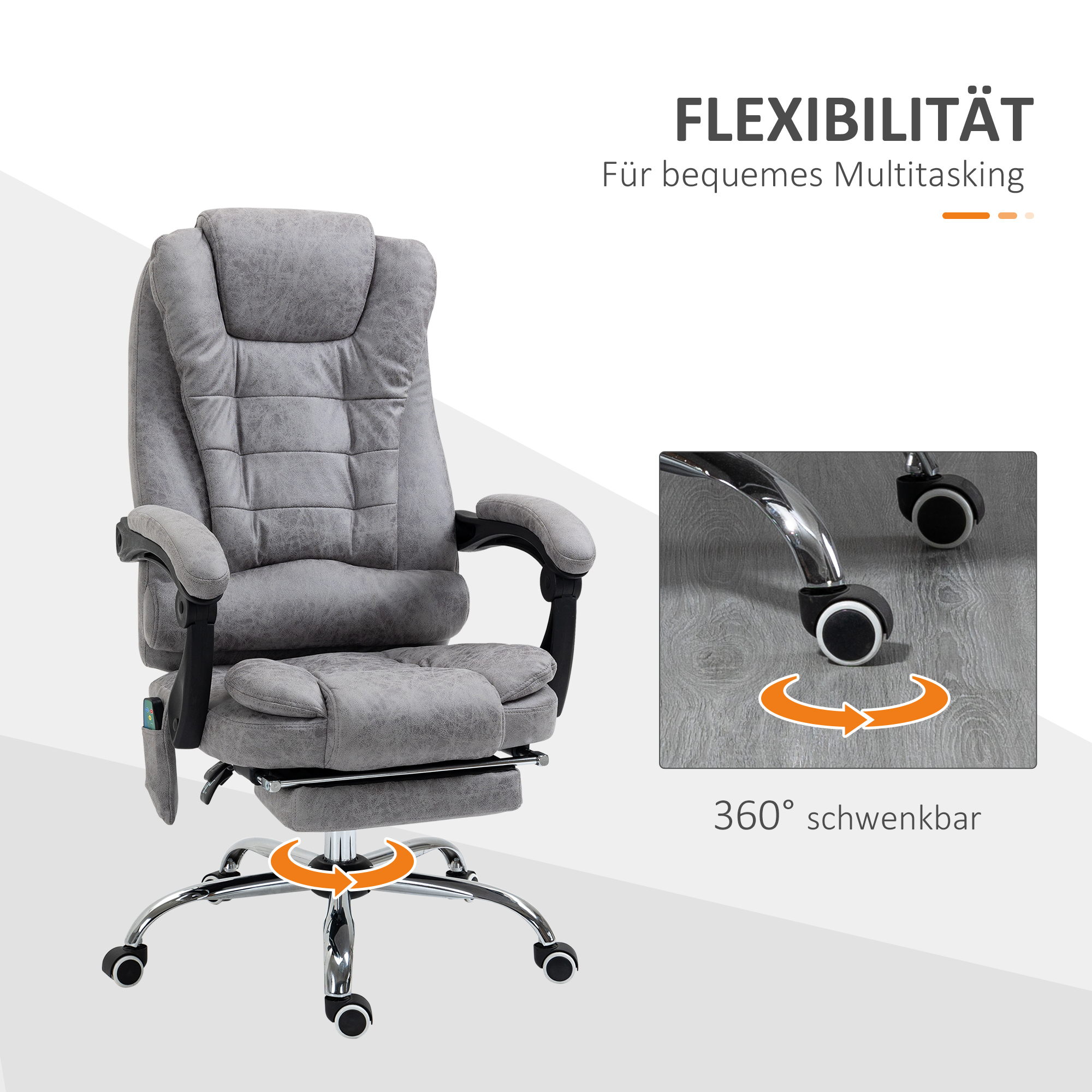 Kontoritool massaažifunktsiooniga, ergonoomiline lauatool lamamis- ja soojendusfunktsiooniga, puldiga, hall