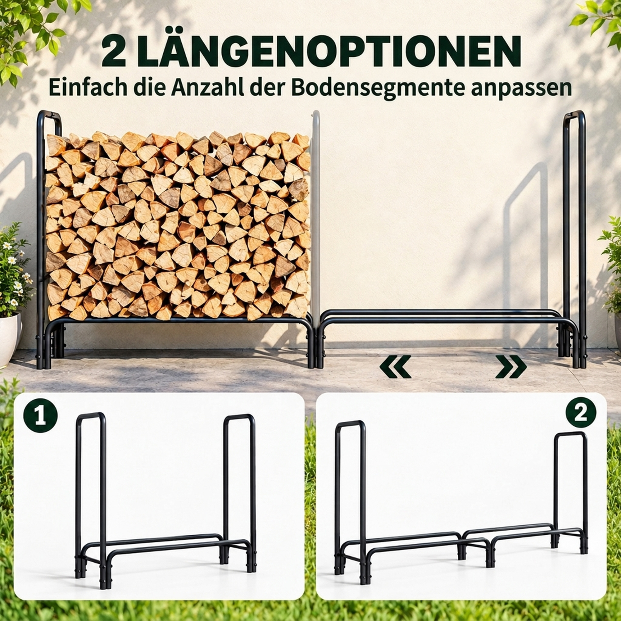 Küttepuude riiul, 0,6 m³, kaanega, pulbervärvitud metall, kuni 200 kg, must/tumeroheline