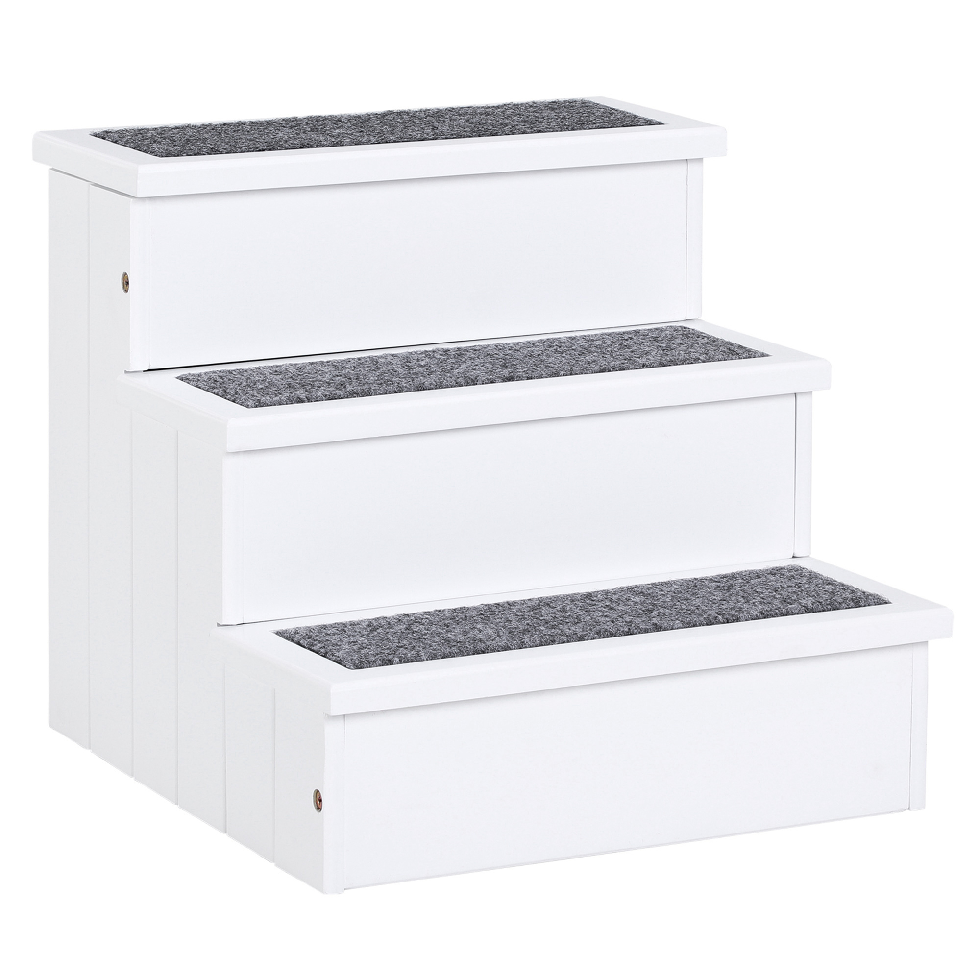 PawHut Huisdierentrap 40,5x44,5x38 cm Houten Hondenstap met 3 Treden, Opbergruimte, Naaldvilt Antislip en 30 kg Draagvermogen, Wit | Aosom.nl