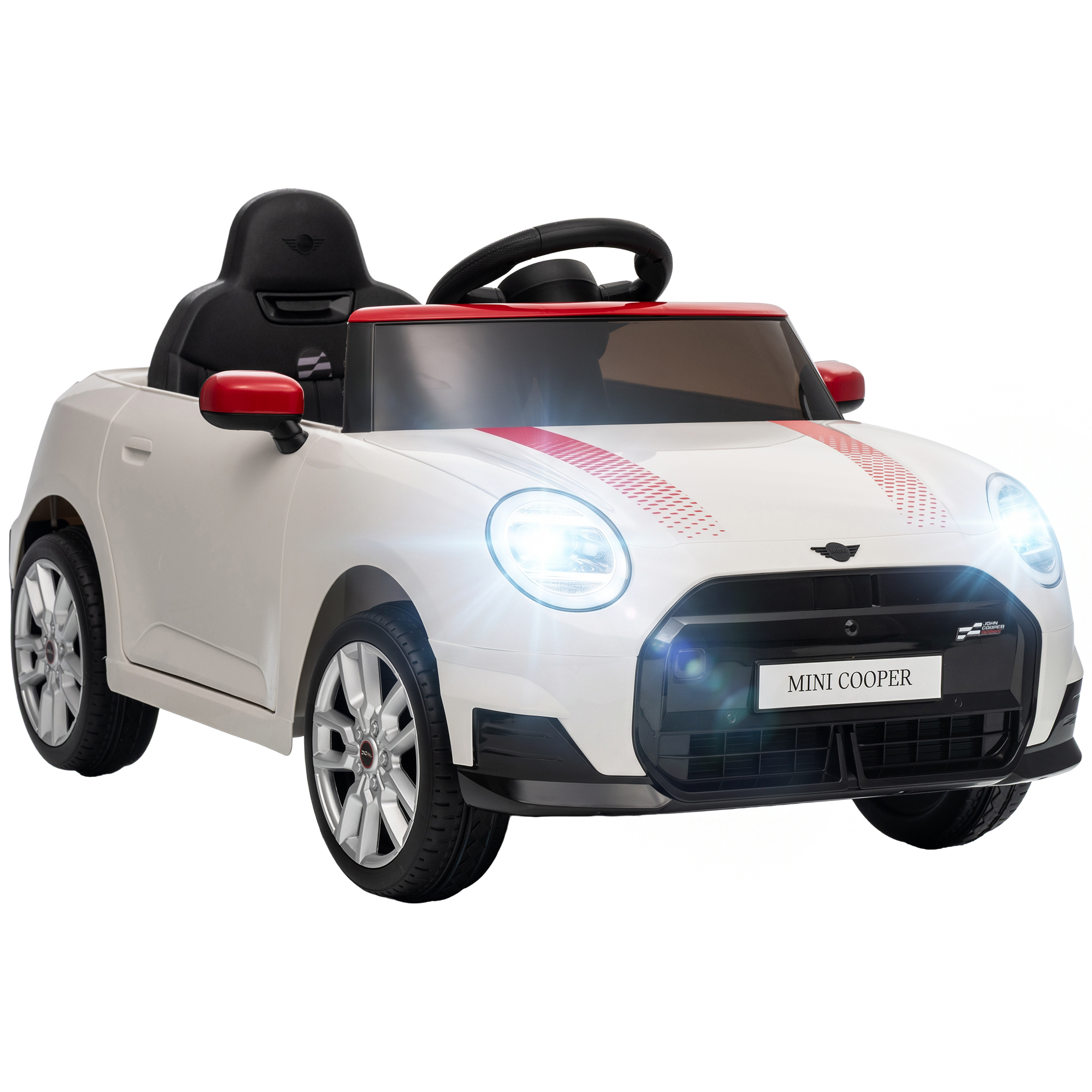 AIYAPLAY Kinder Elektroauto MINI Cooper 12V Kinderauto mit Lithium-Akku 2 Motoren Fernbedienung Sanftanlauf Hinterradfederung Transportsräder, 3-6km/h Kinderfahrzeug mit Licht MP3 Hupe Musik für 3-5   Aosom