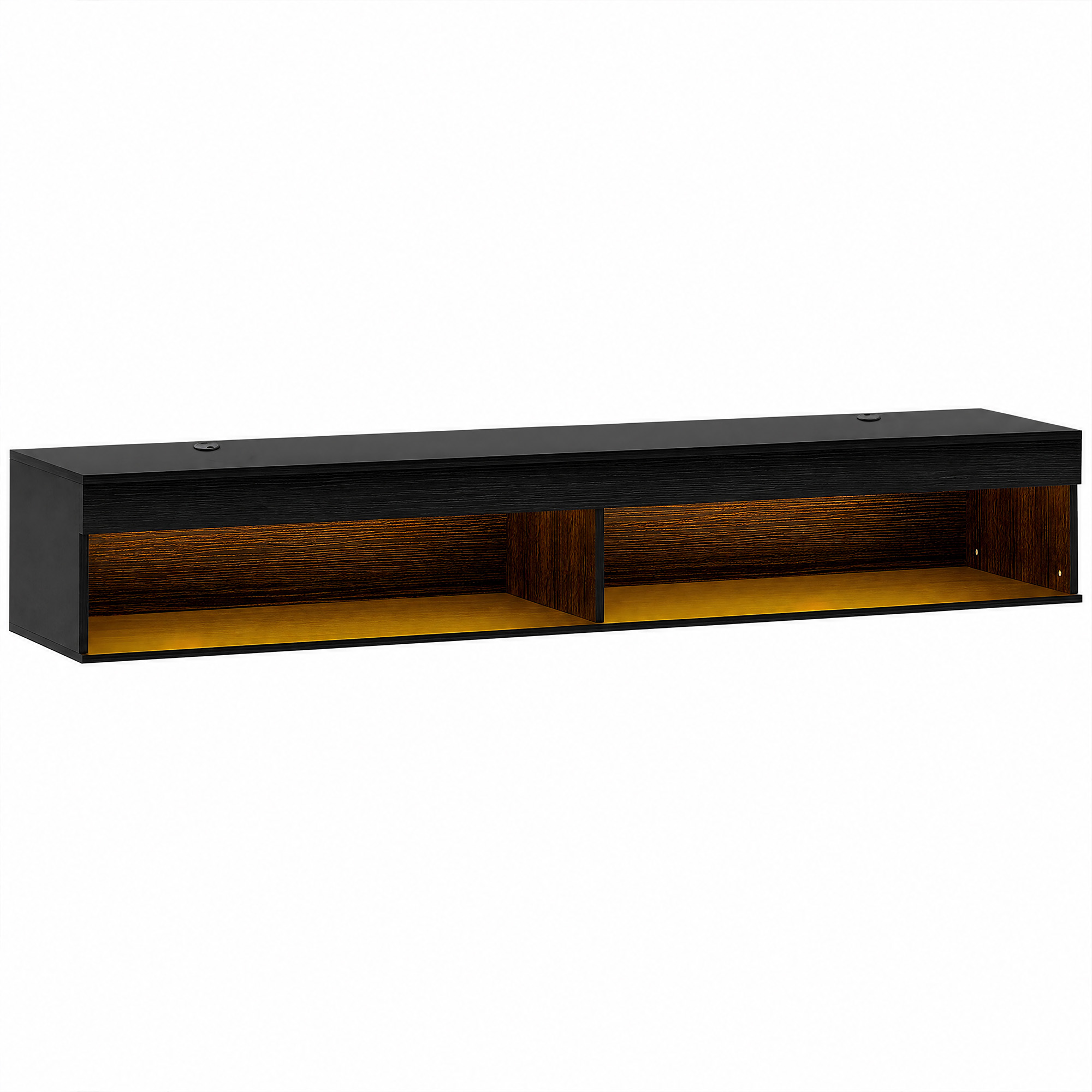 HOMCOM Suport TV Plutitor cu Lumini LED pentru Televizoare de Până la 190 cm, Consolă Media cu Raft de Depozitare, 180x40x30 cm, Negru | Aosom Romania