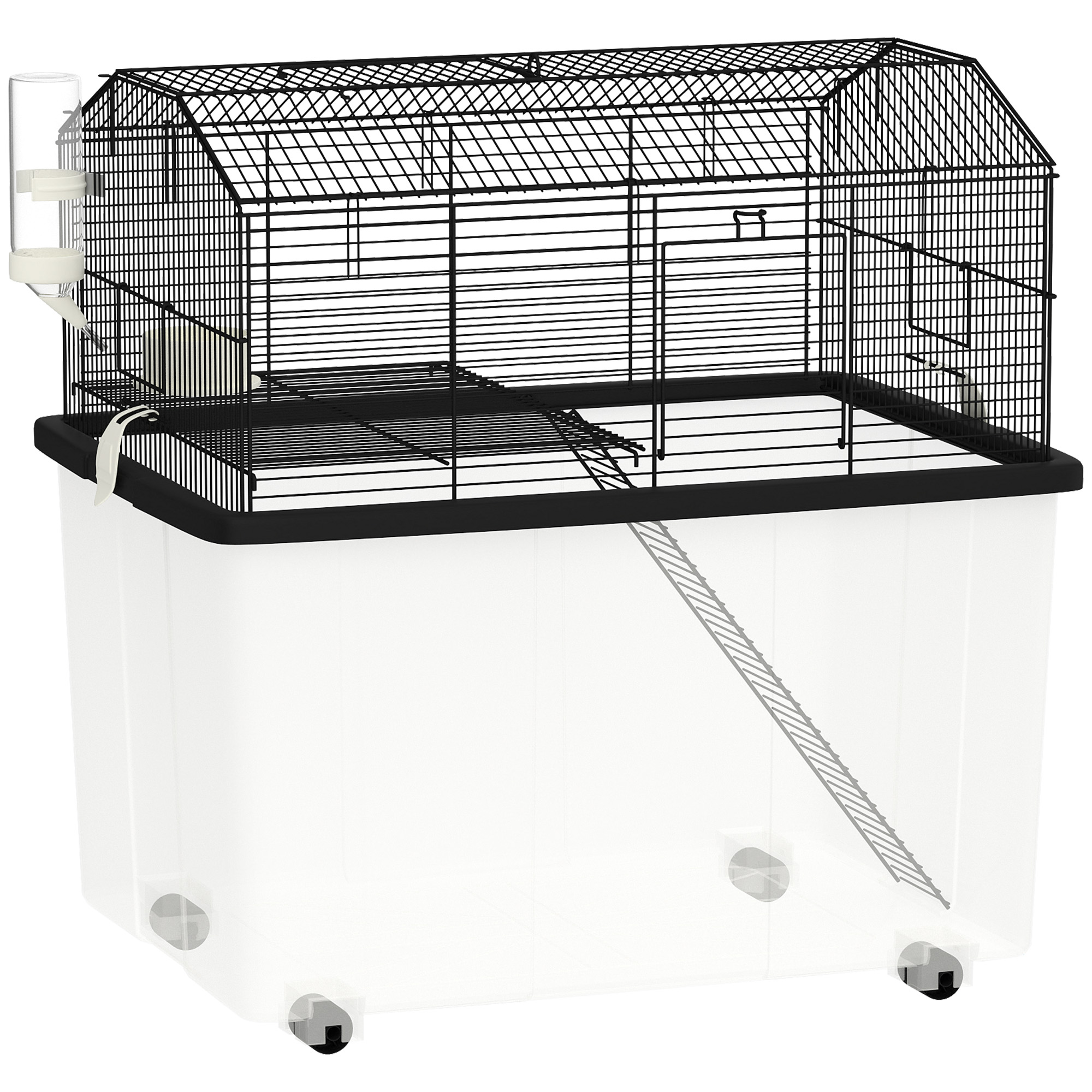 PawHut Two-Tier Gerbil Cage, Hamster Cage for Dwarf Hamster w/ Wheels, Deep Bottom, Food Dish, Water Bottle