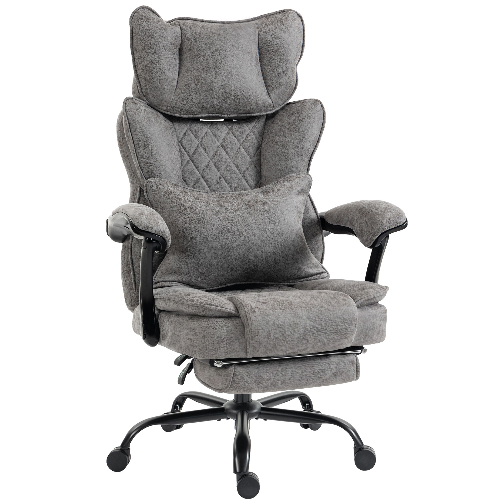 HOMCOM Executive Office Chair, Leathaire Big and Tall Office Chair 180 kg with Wide Seat, Reclining, Lumbar Support, Grey